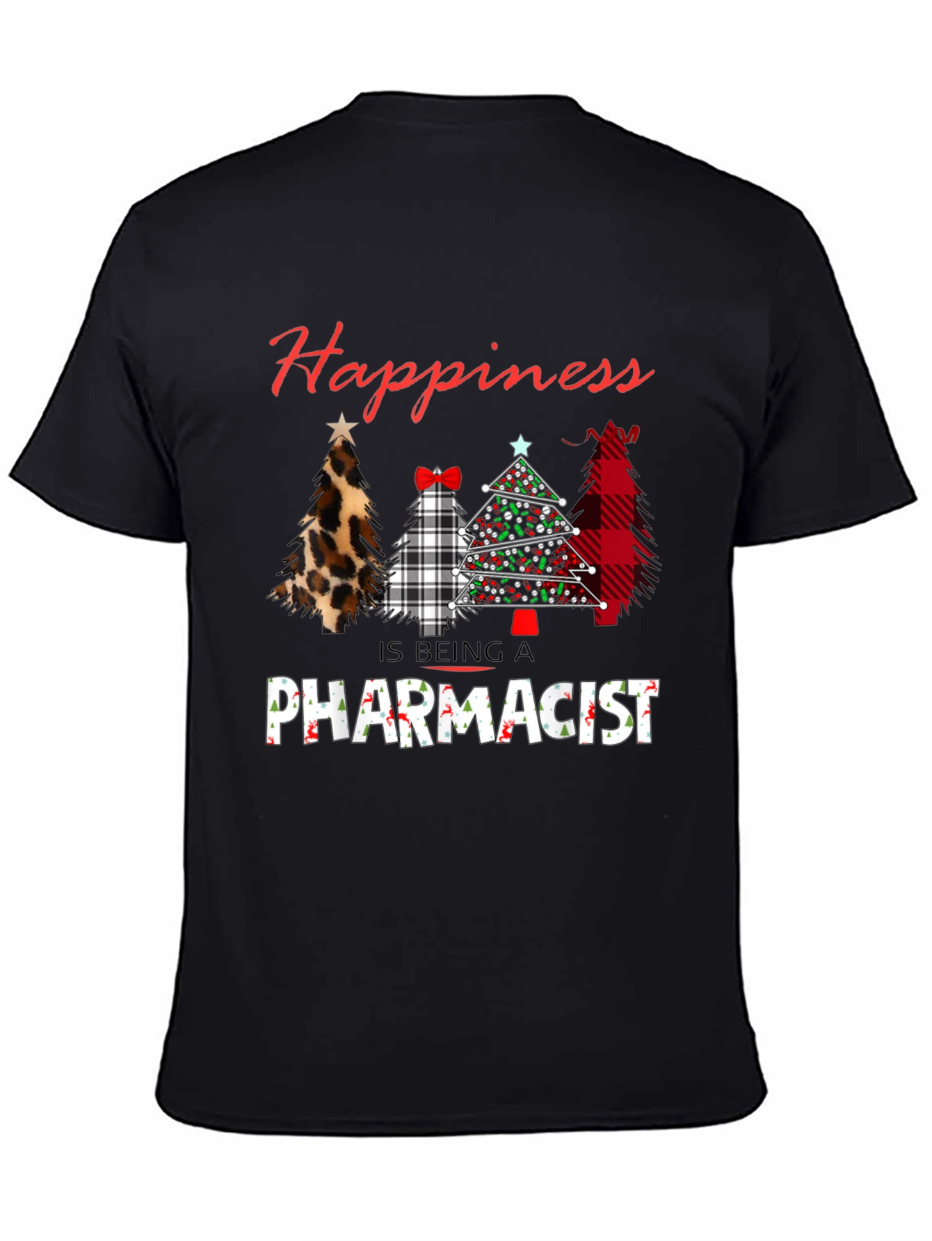 Black Happiness is Being A Pharmacist Christmas Tree T-Shirt view 4