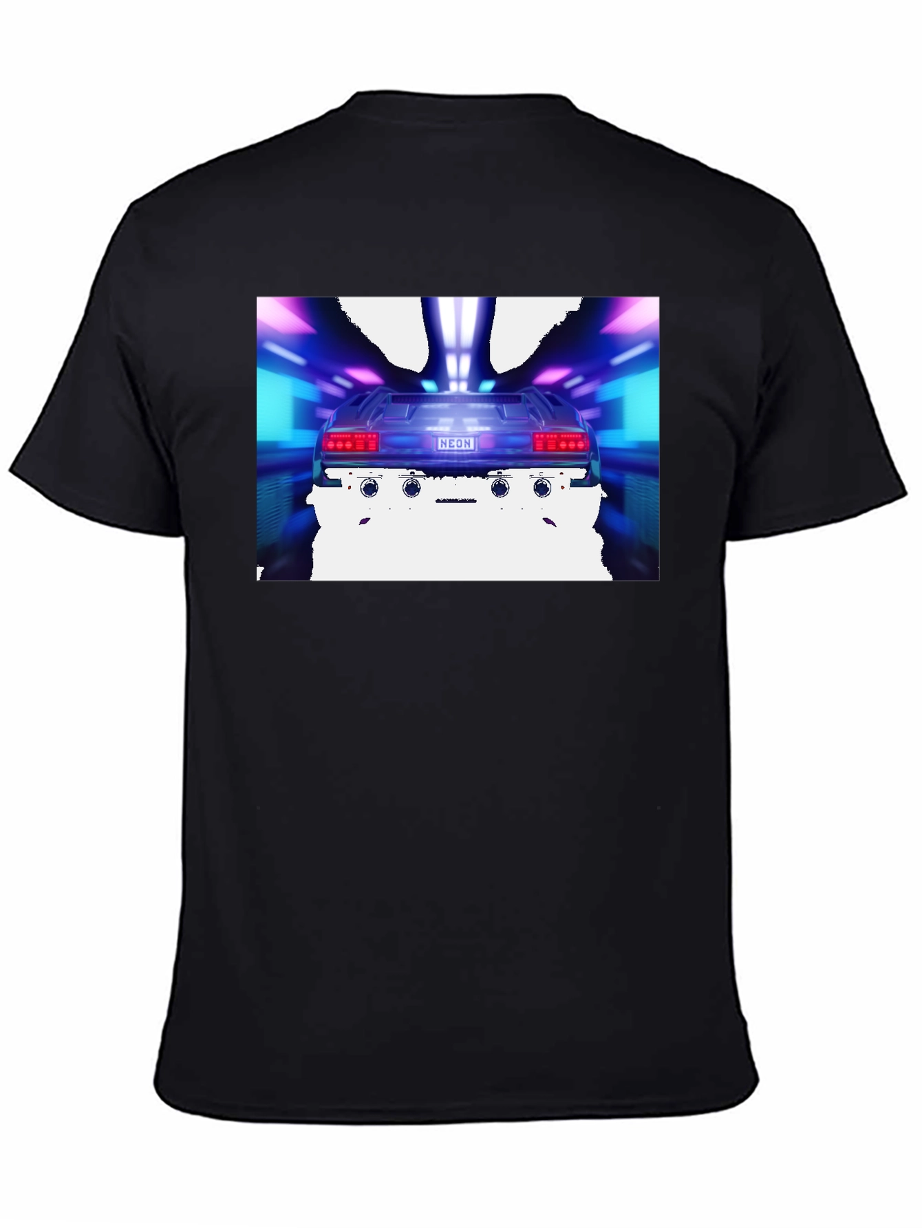 Black Retro Neon Car T-Shirt - Vintage 80s Style view 4