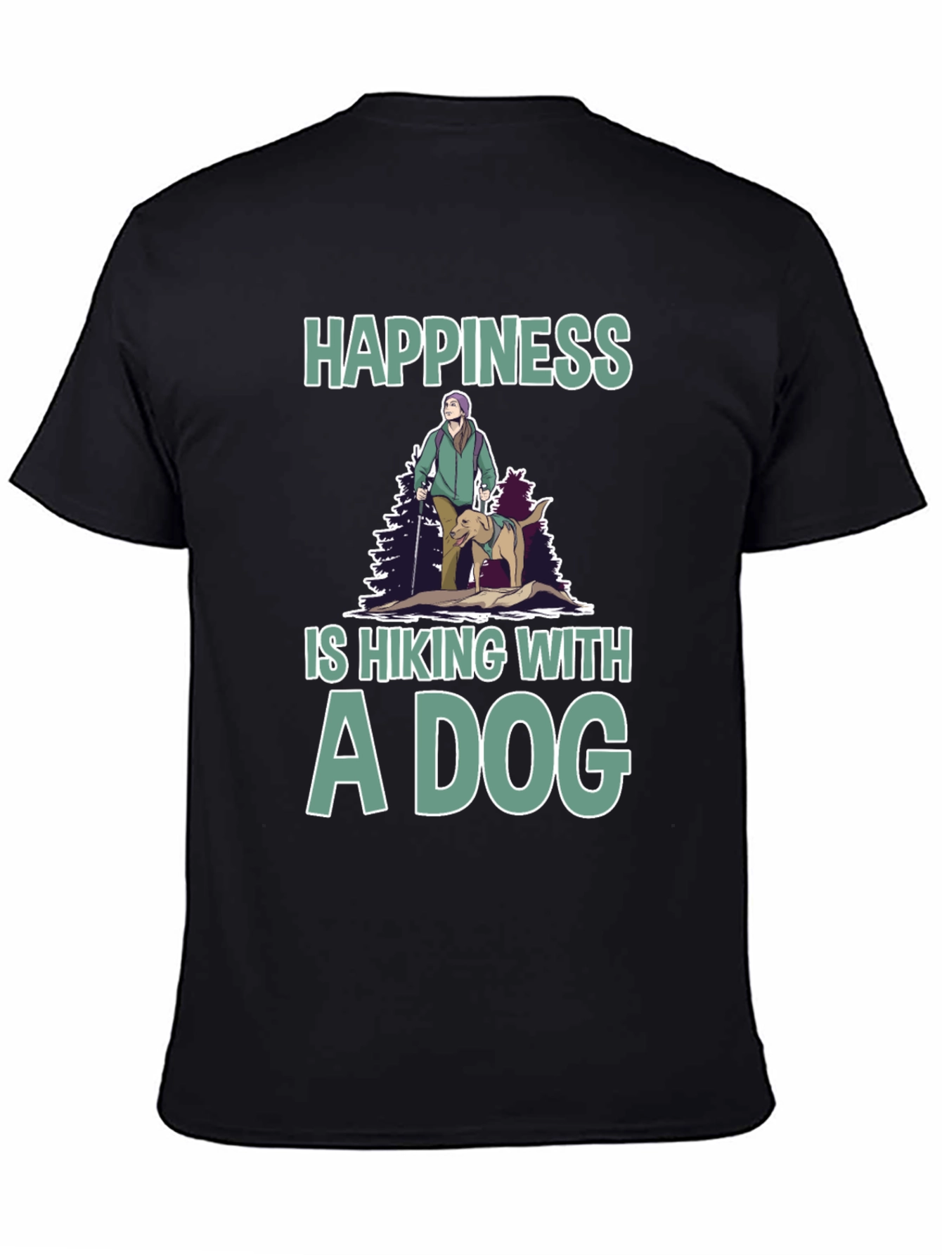 Black Happiness is Hiking With A Dog T-Shirt view 4