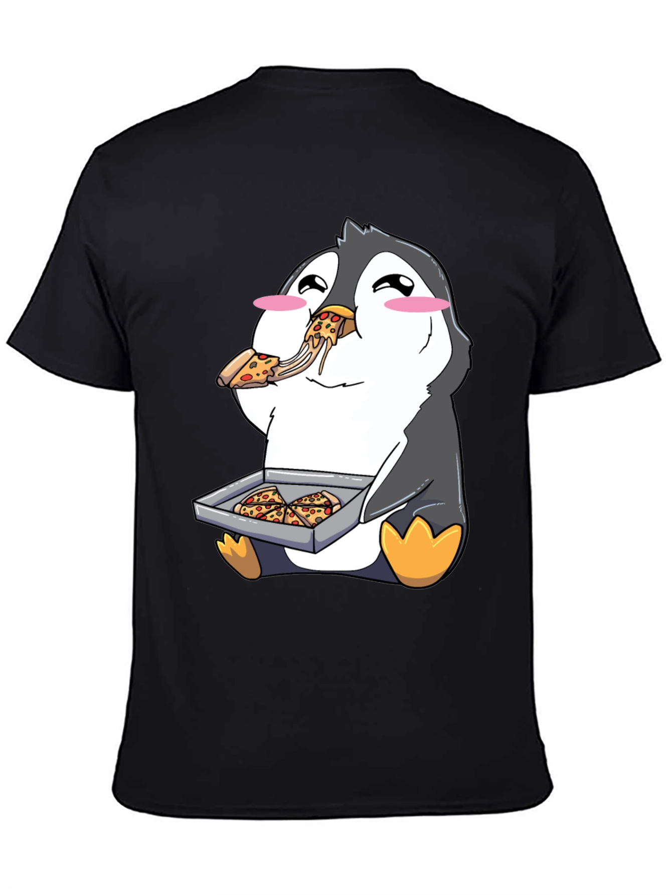 Black Pizza Penguin Graphic Tee - Cute & Fun Design view 4