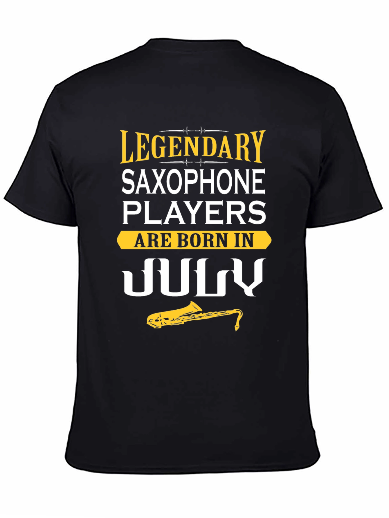 Black Legendary July Saxophone Player T-Shirt view 4