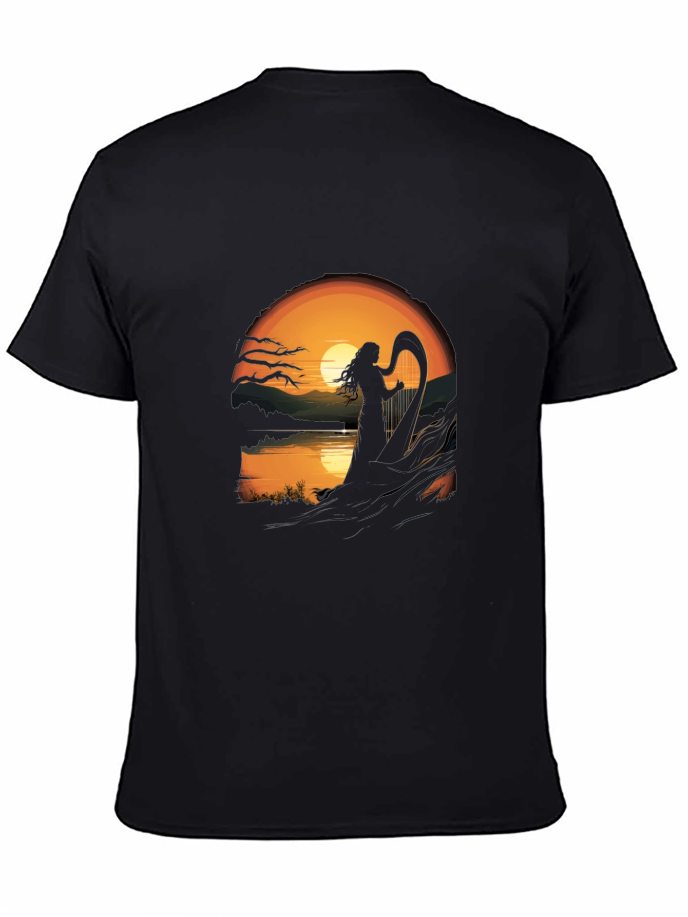 Black Sunset Harpist T-Shirt view 4