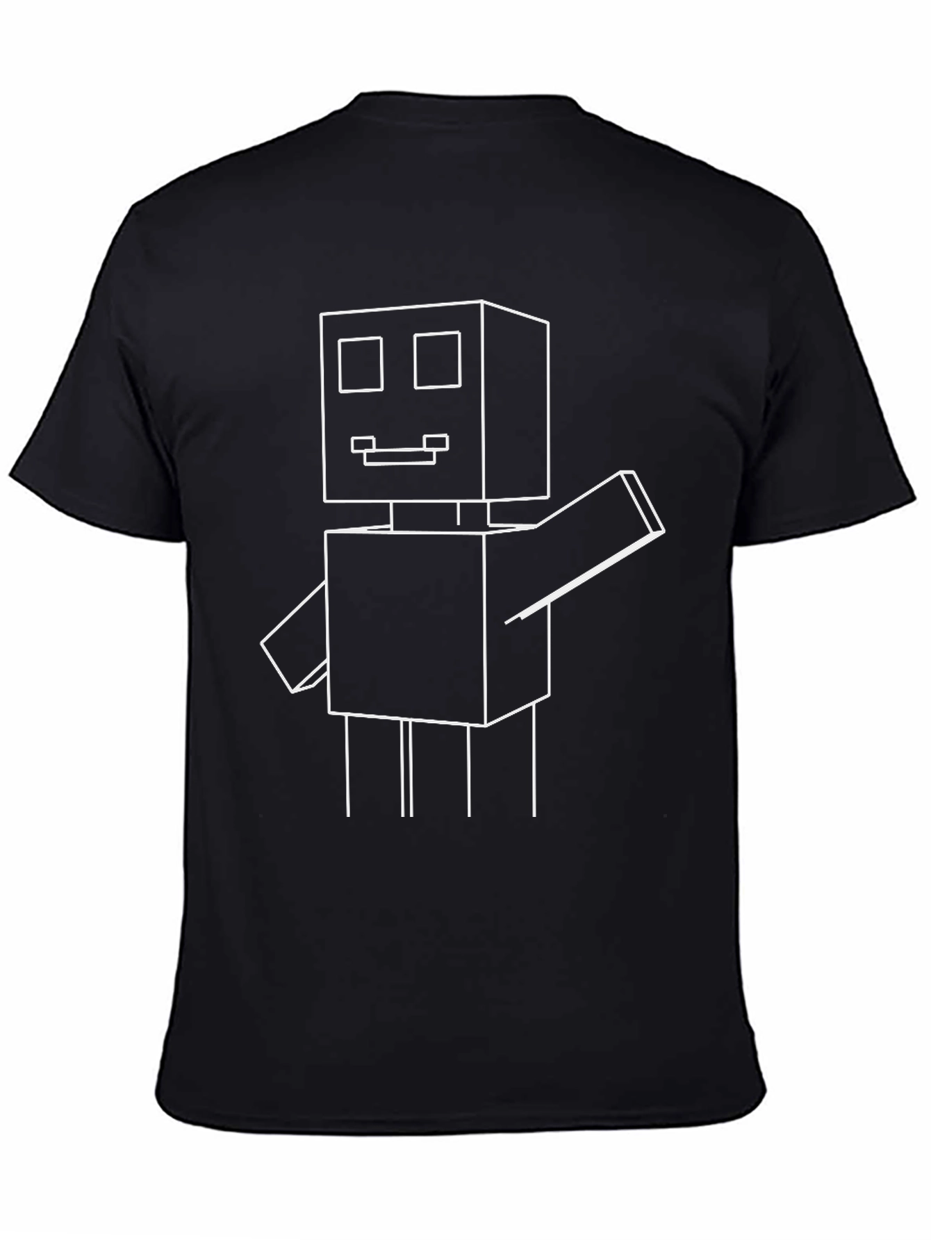 Black Geometric Robot Graphic Tee - Black Cotton Blend view 4
