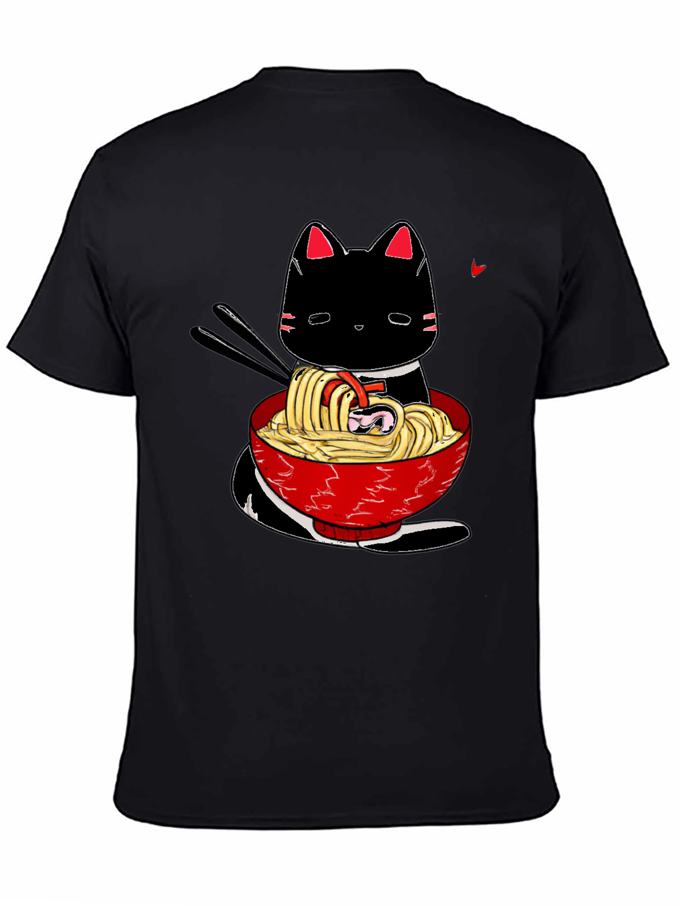 Black Ramen Cat Black T-Shirt - Anime Style view 4