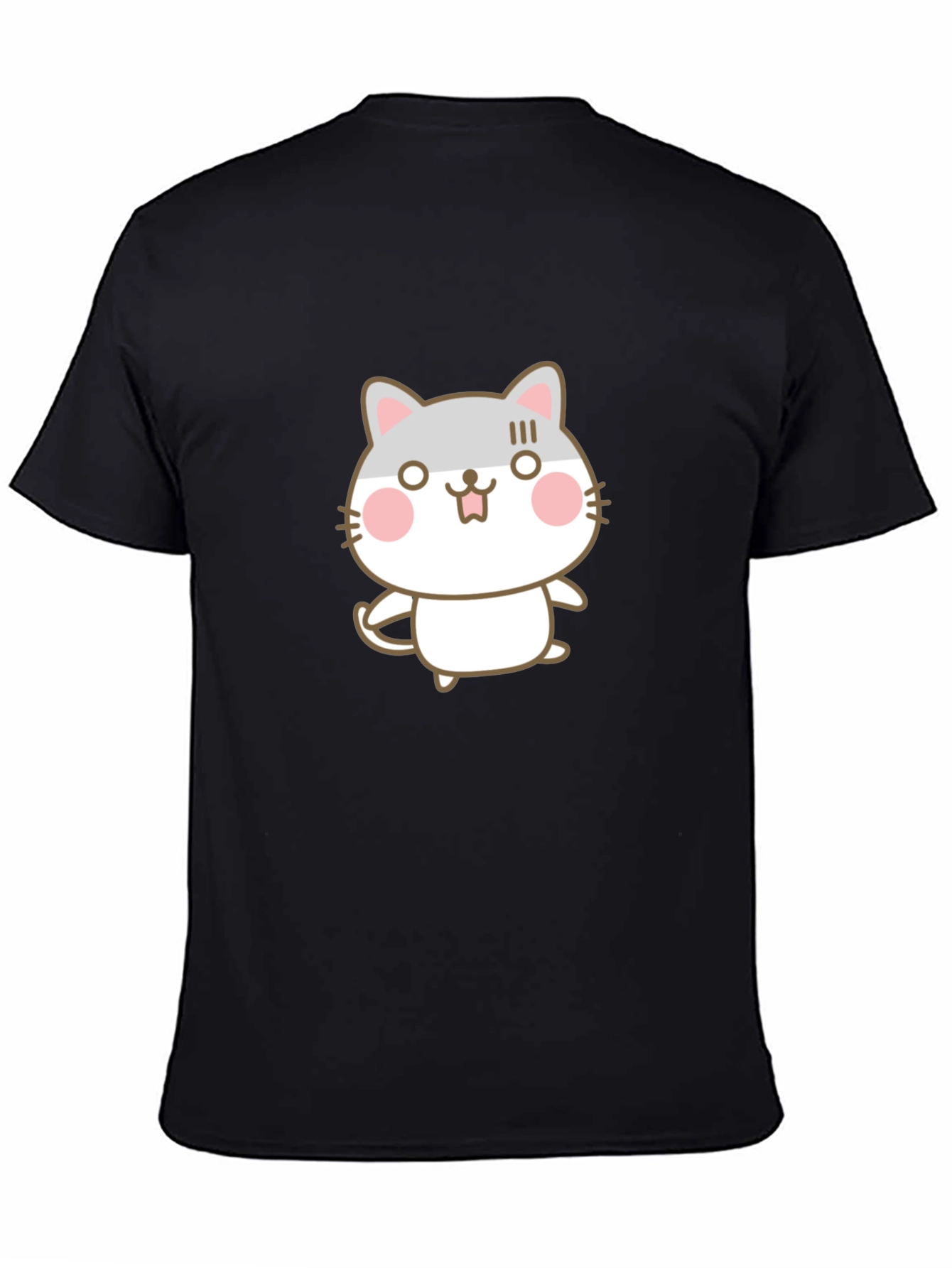 Black Cute Cartoon Cat Graphic Black T-Shirt view 4