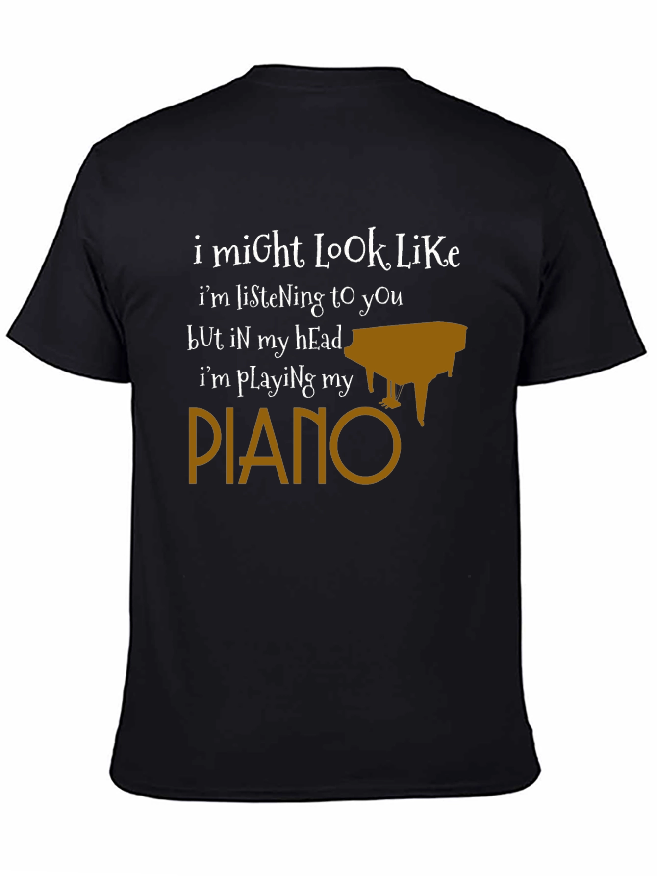 Black Funny Piano T-Shirt - I'm Playing My Piano view 4