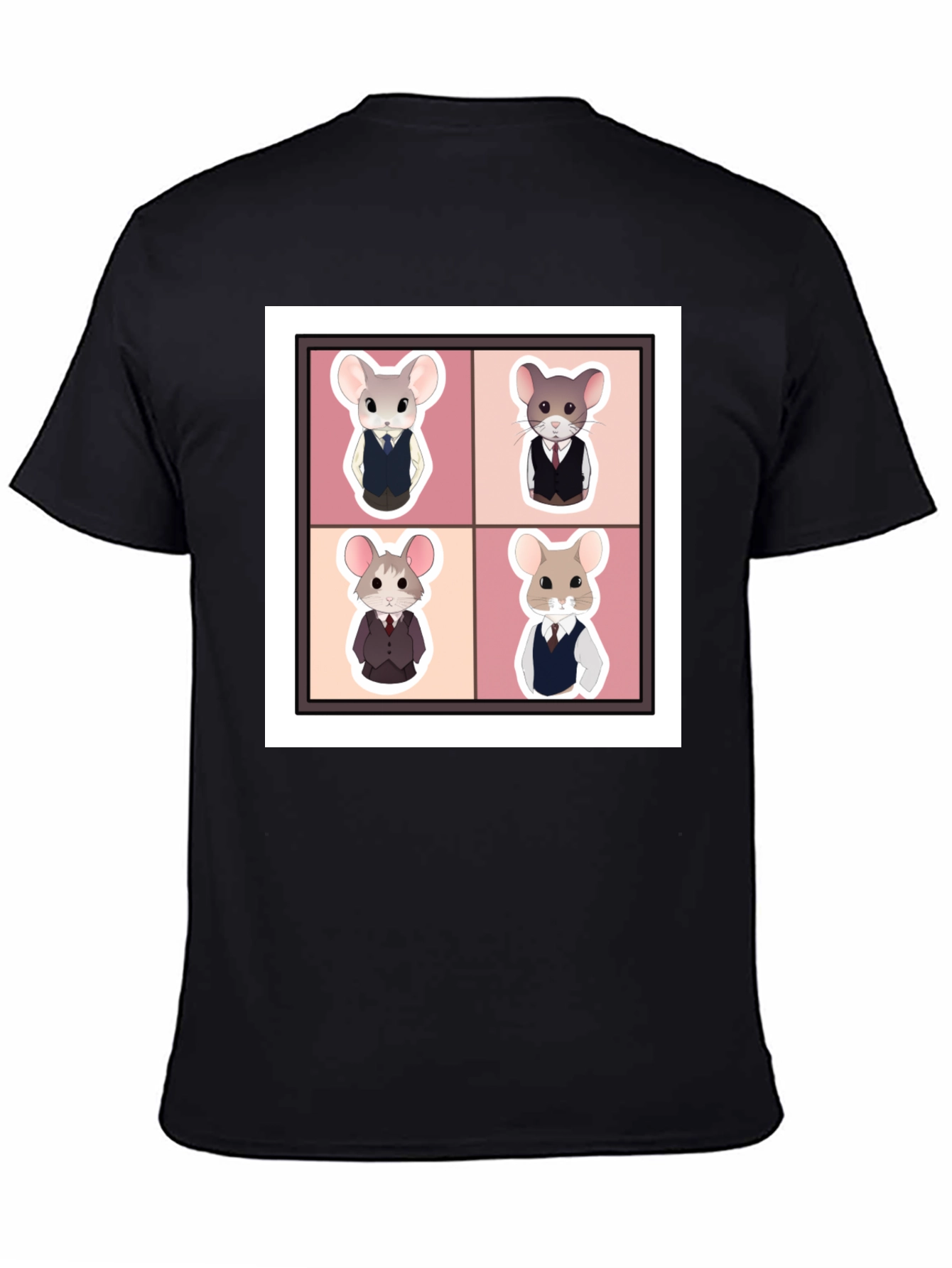 Black Stylish Mouse Portrait Black T-Shirt view 4