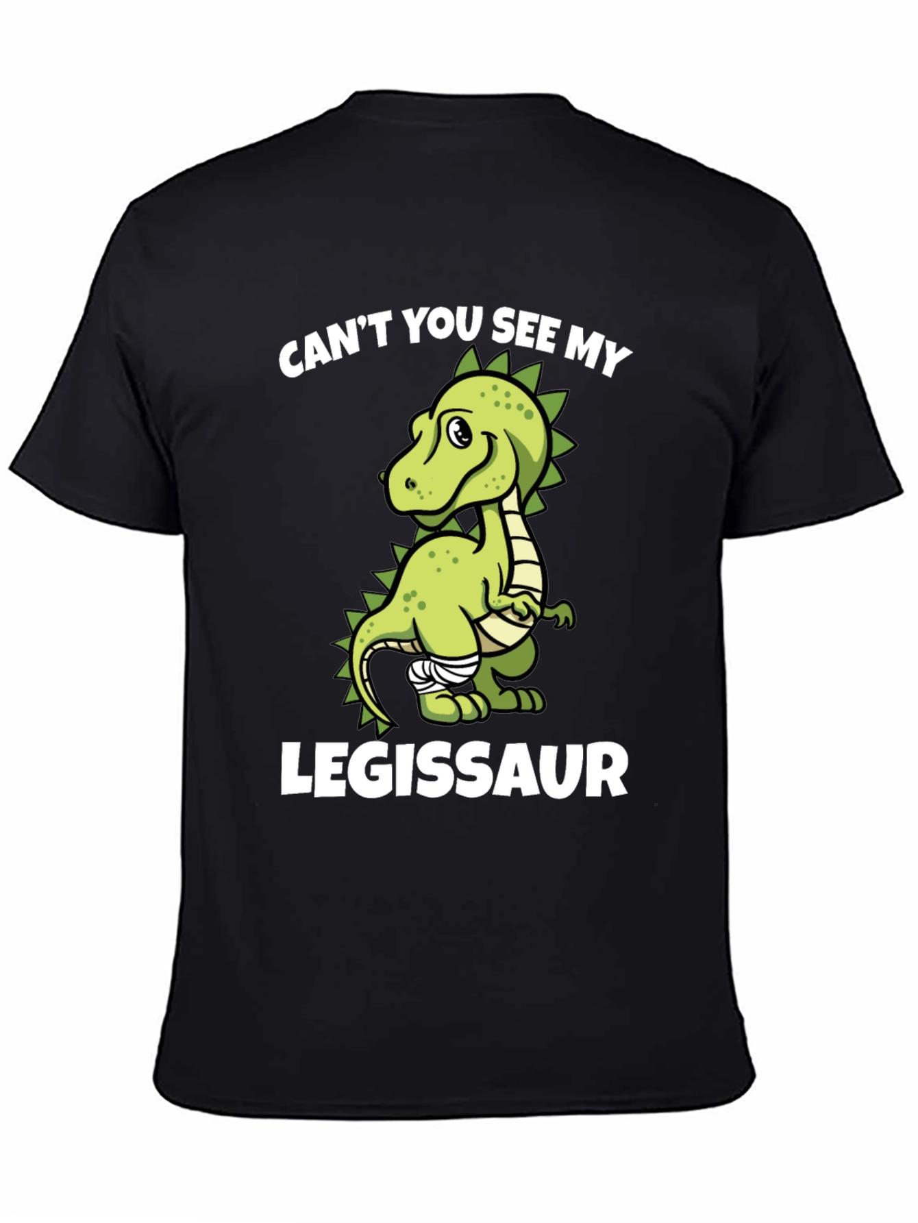 Black Legissaur T-Shirt - Funny Dinosaur Injury Tee view 4