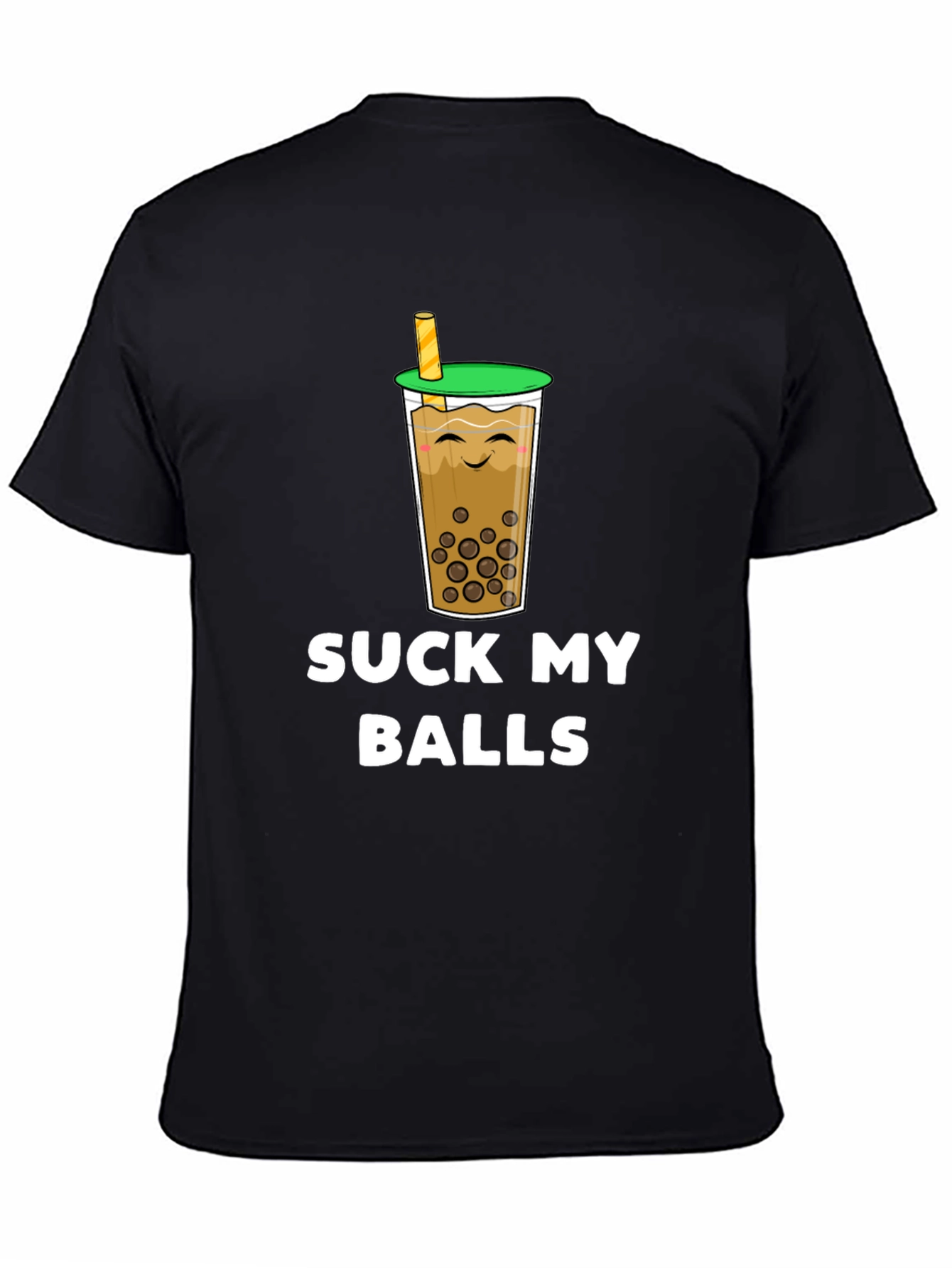 Black Suck My Balls Boba Tea Graphic T-Shirt view 4