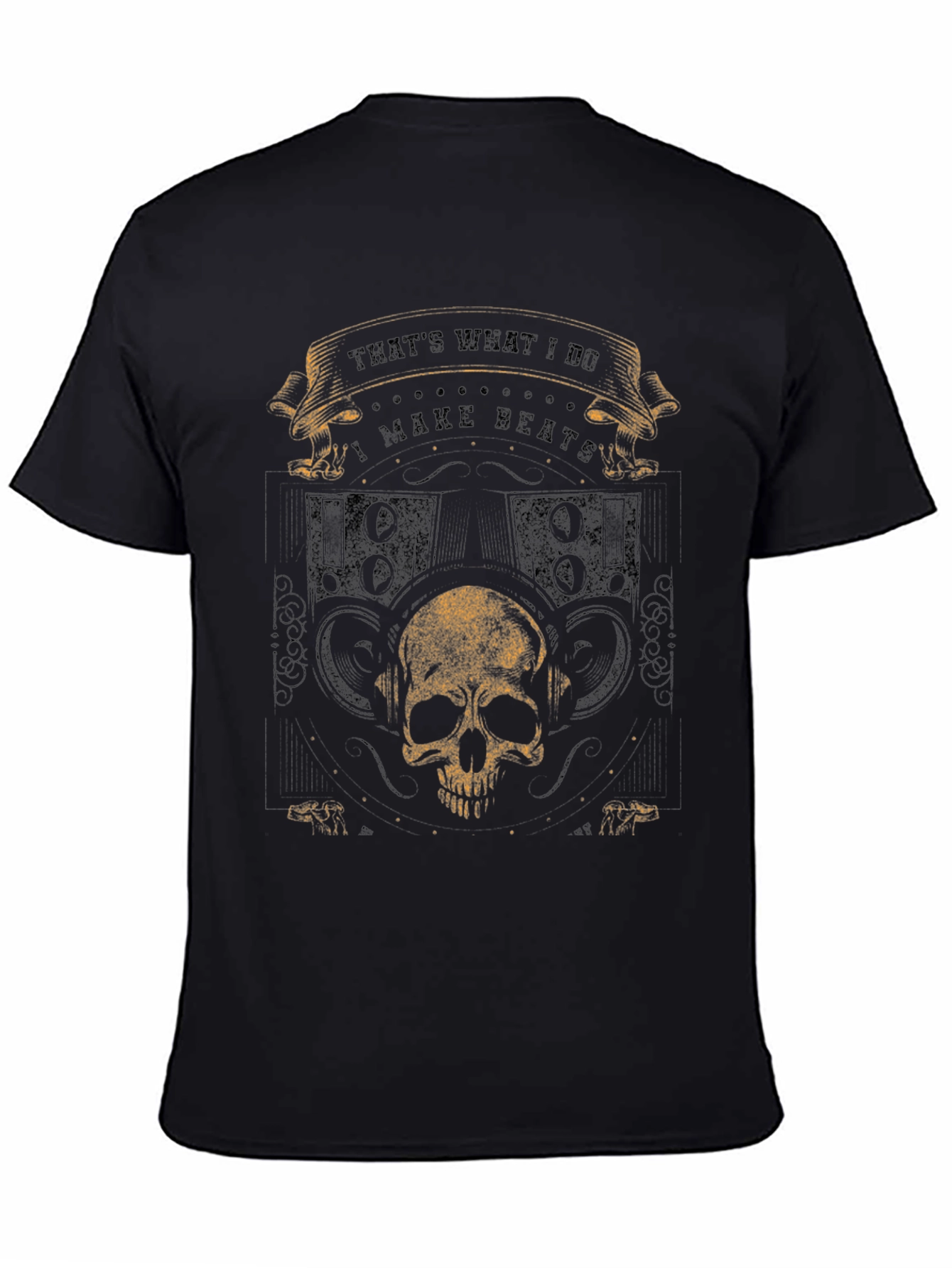Black I Make Beats Skull Graphic Tee - Black Cotton T-Shirt view 4