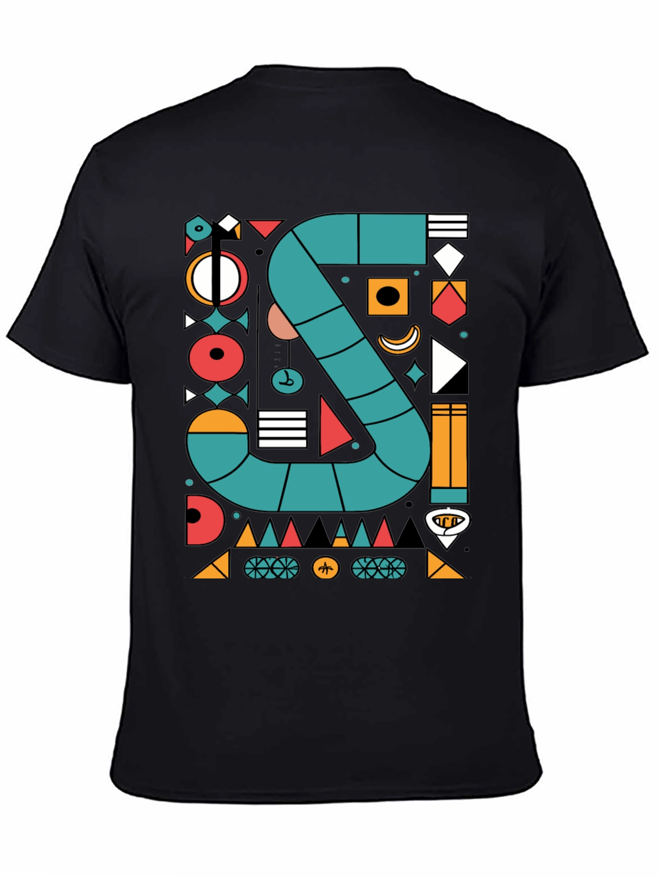 Black Geometric S Design T-Shirt - Modern Art Tee view 4