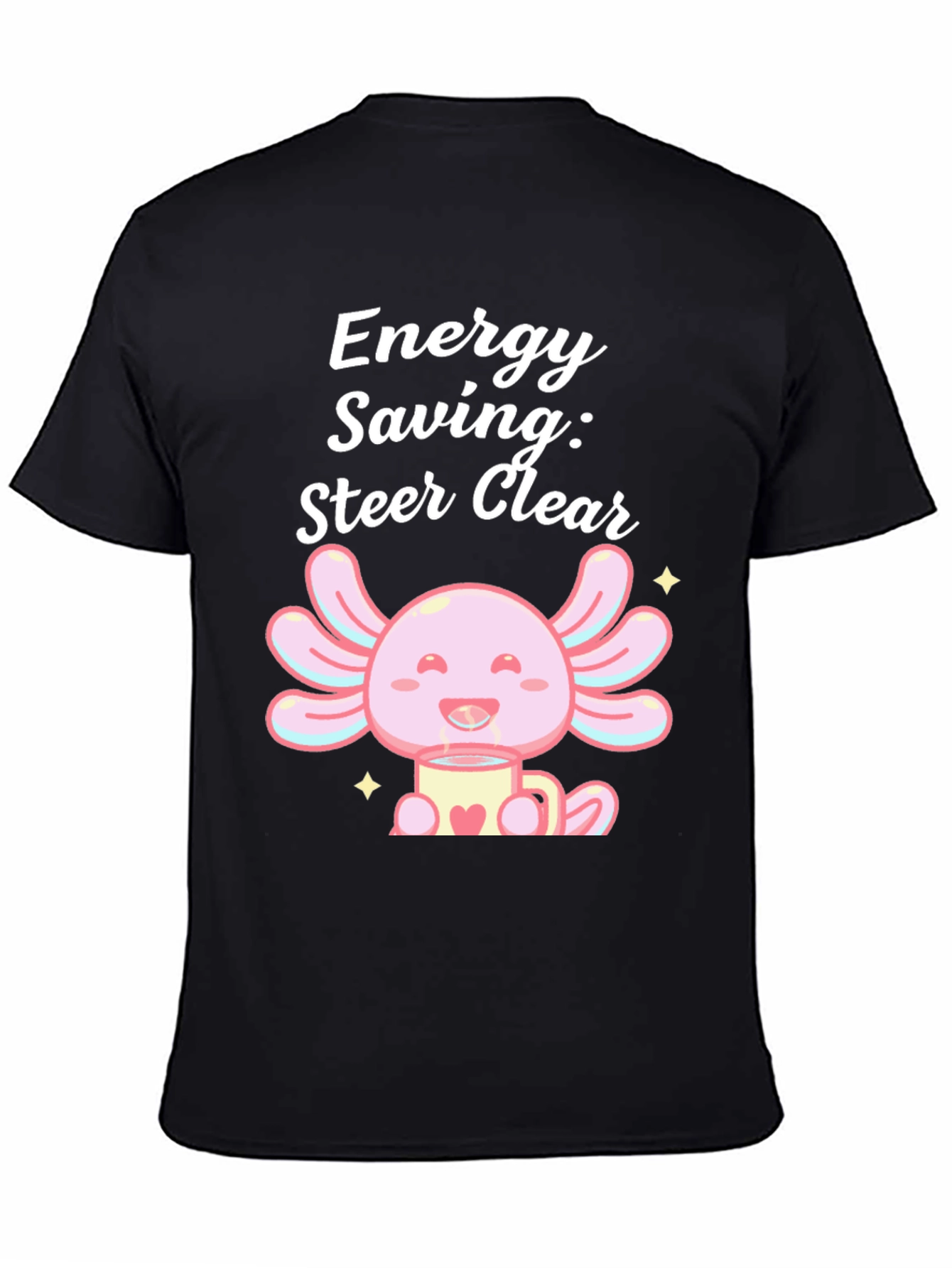 Black Energy Saving Axolotl Black T-Shirt view 4