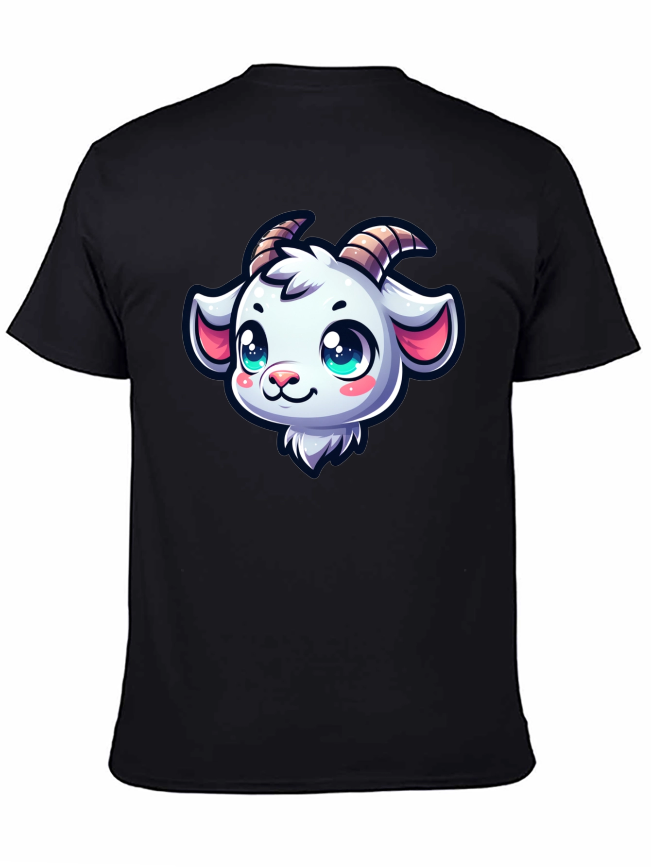 Black Goat Head Cartoon Black T-Shirt view 4