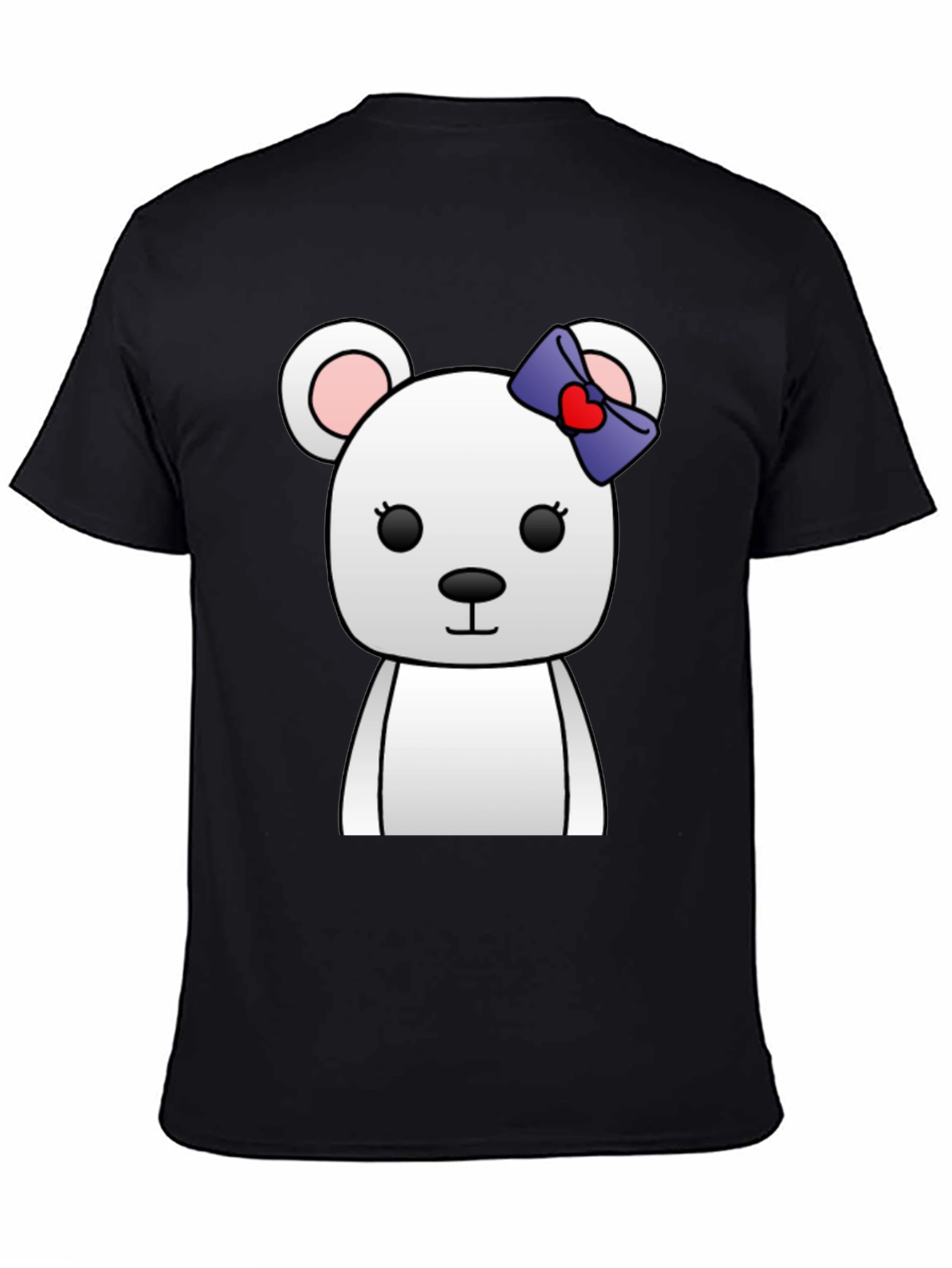 Black Cute Cartoon Bear T-Shirt - Unisex Black Tee view 4
