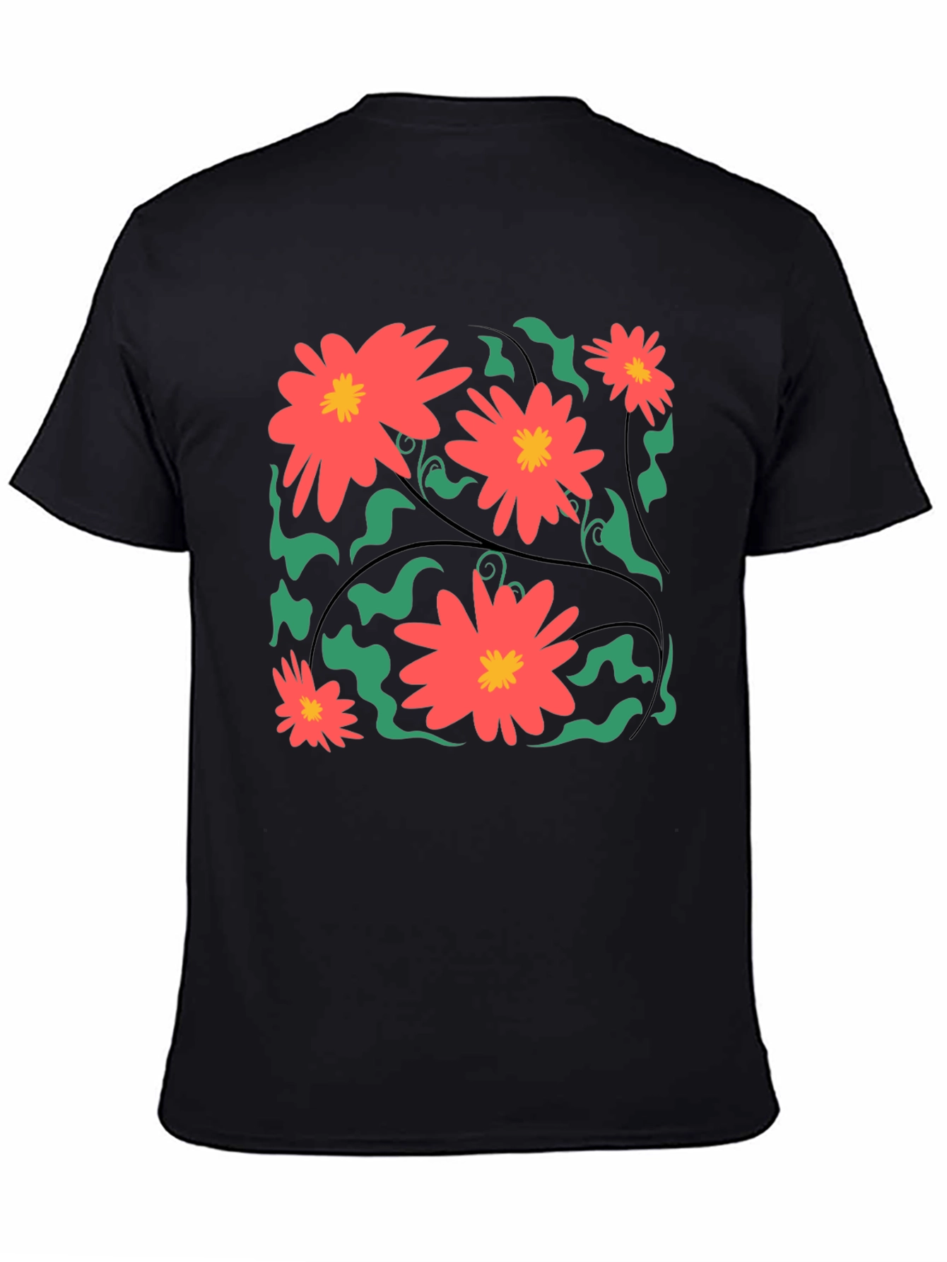 Black Floral Print Black T-Shirt view 4