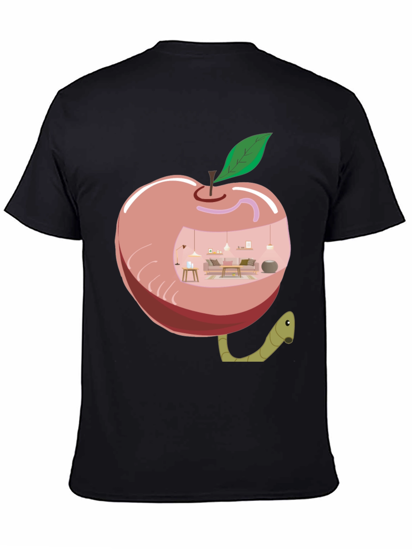 Black Apple Home Worm Tee - Unique Graphic T-Shirt view 4