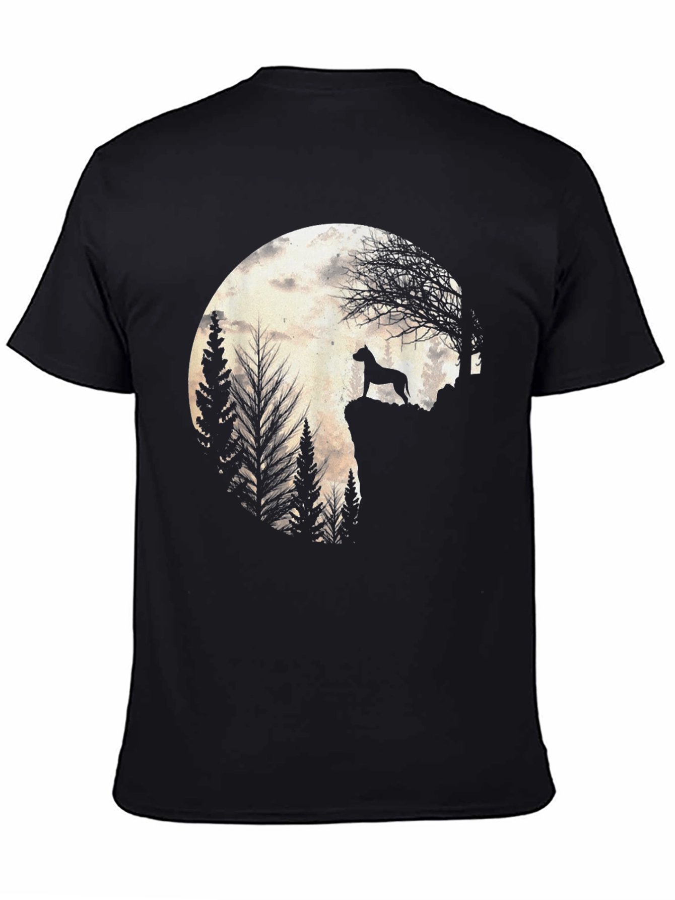 Black Dog Silhouette Moon Graphic Tee - Black view 4