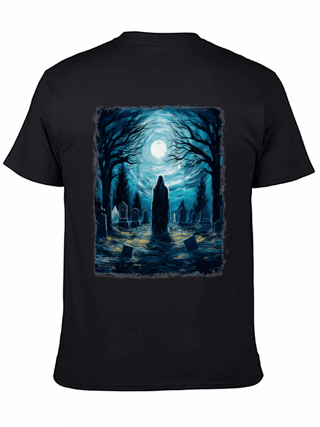 Black Ghostly Graveyard Tee - Spooky T-Shirt view 4