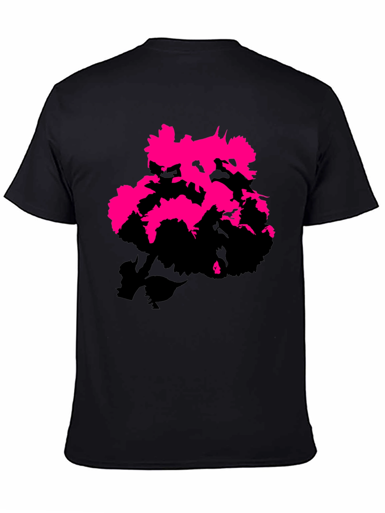 Black Modern Pink Floral Graphic Print Black T-Shirt view 4