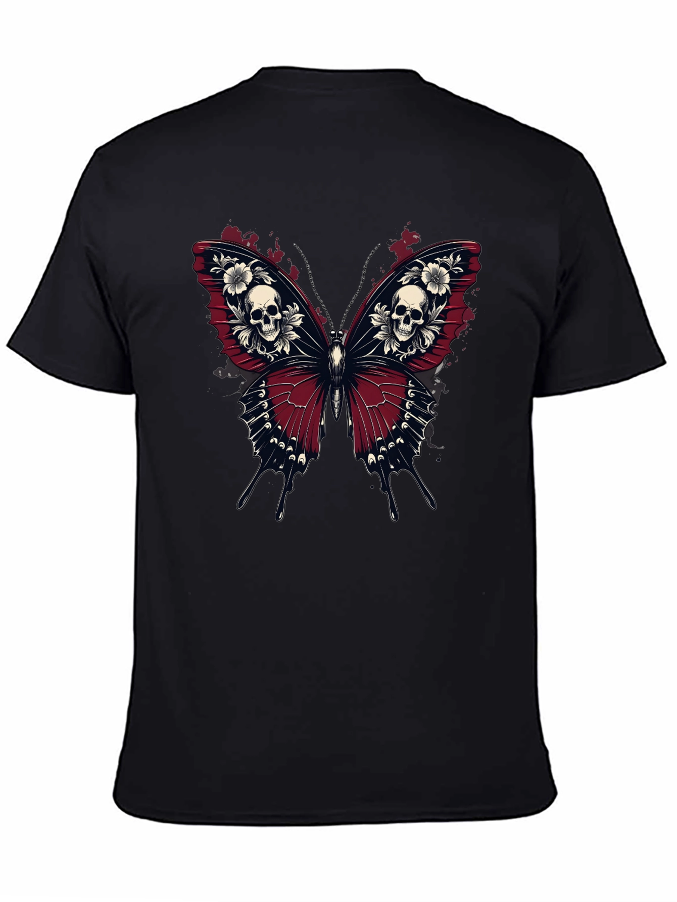 Black Skull Butterfly Graphic Tee - Gothic Style Black T-Shirt view 4