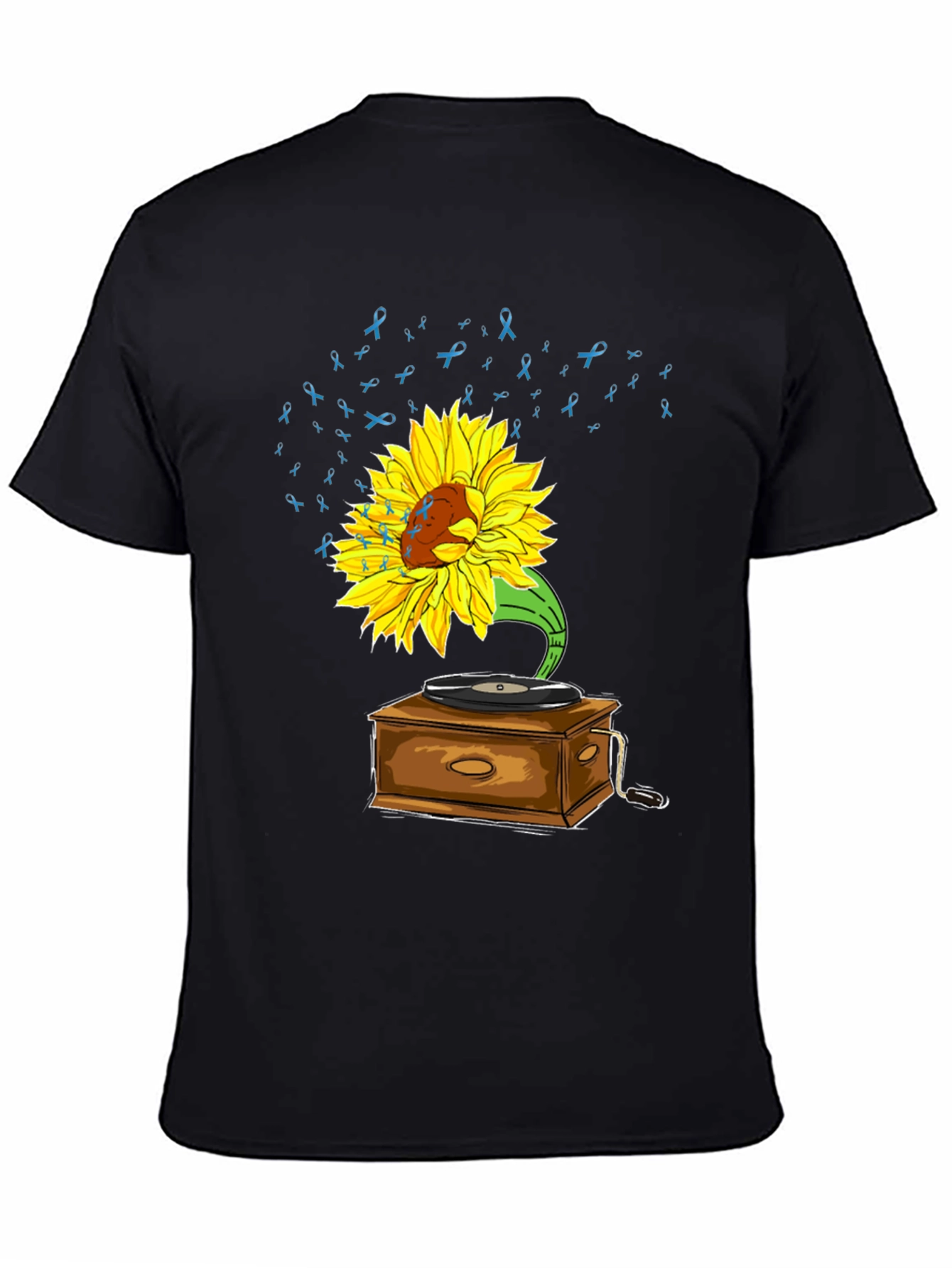 Black Sunflower Gramophone Tee - Awareness Ribbon Music Shirt view 4