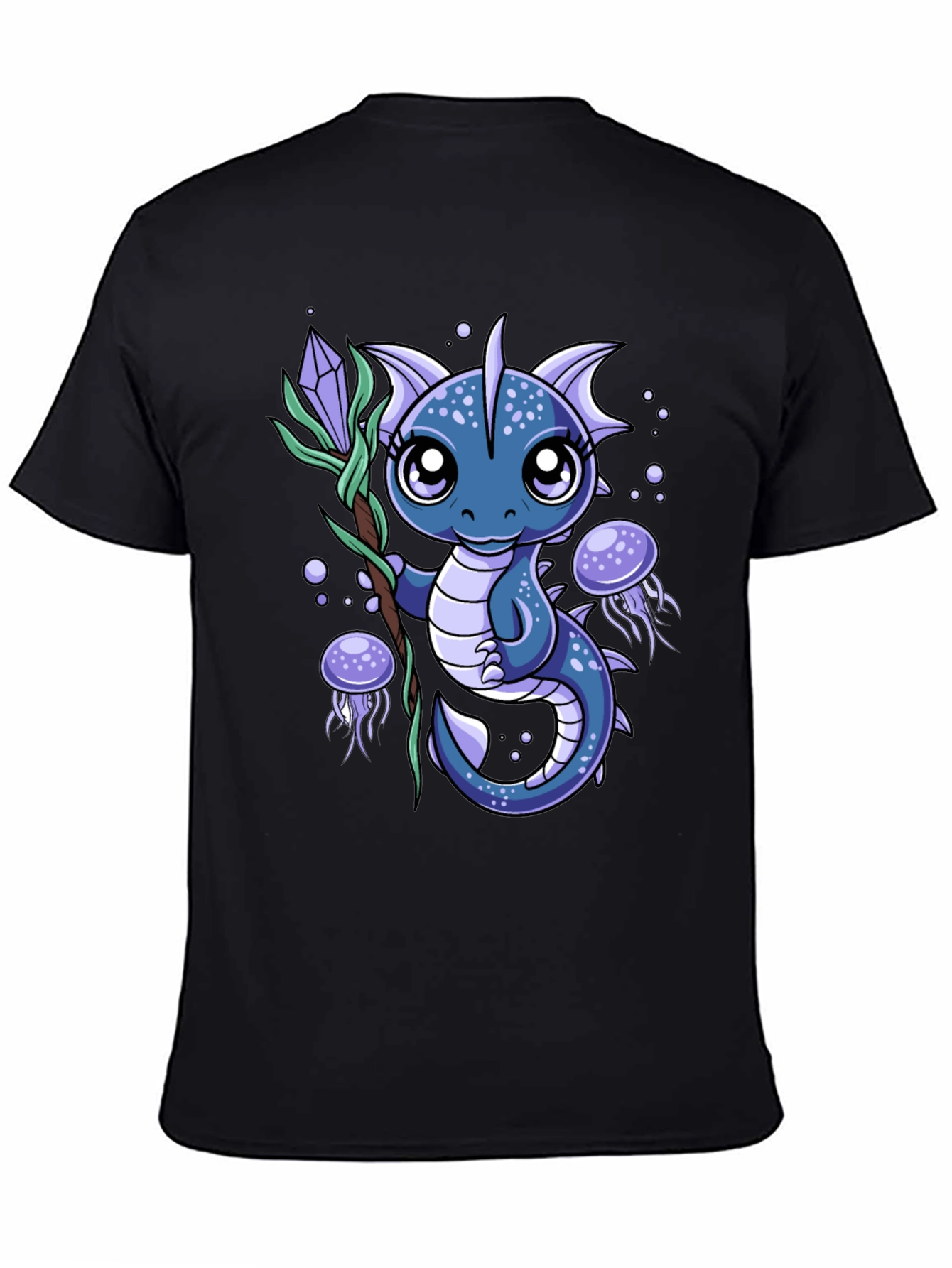 Black Cute Dragon Graphic Tee - Fantasy Creature Shirt view 4