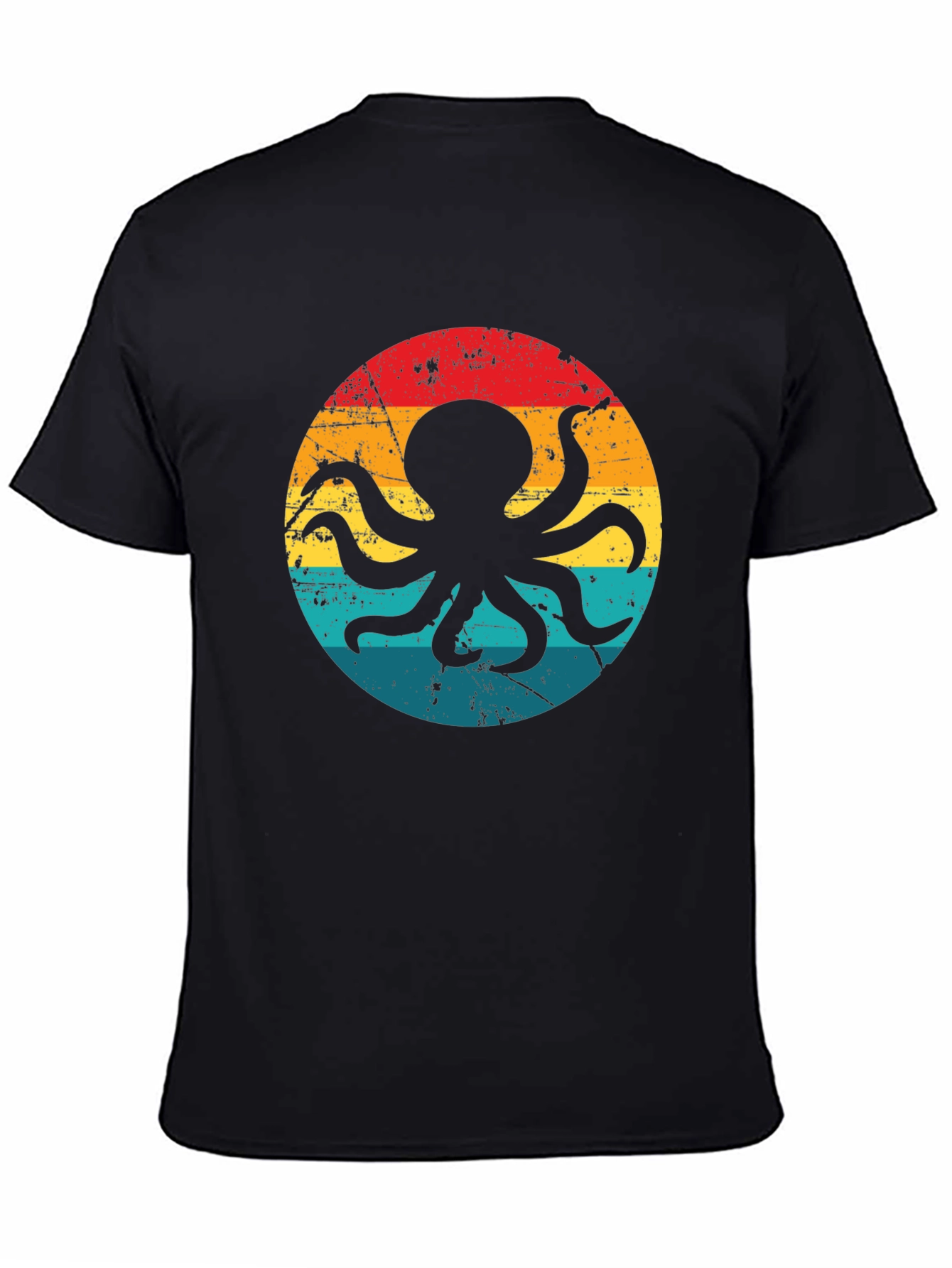 Black Retro Octopus Graphic T-Shirt - Black Cotton Blend view 4