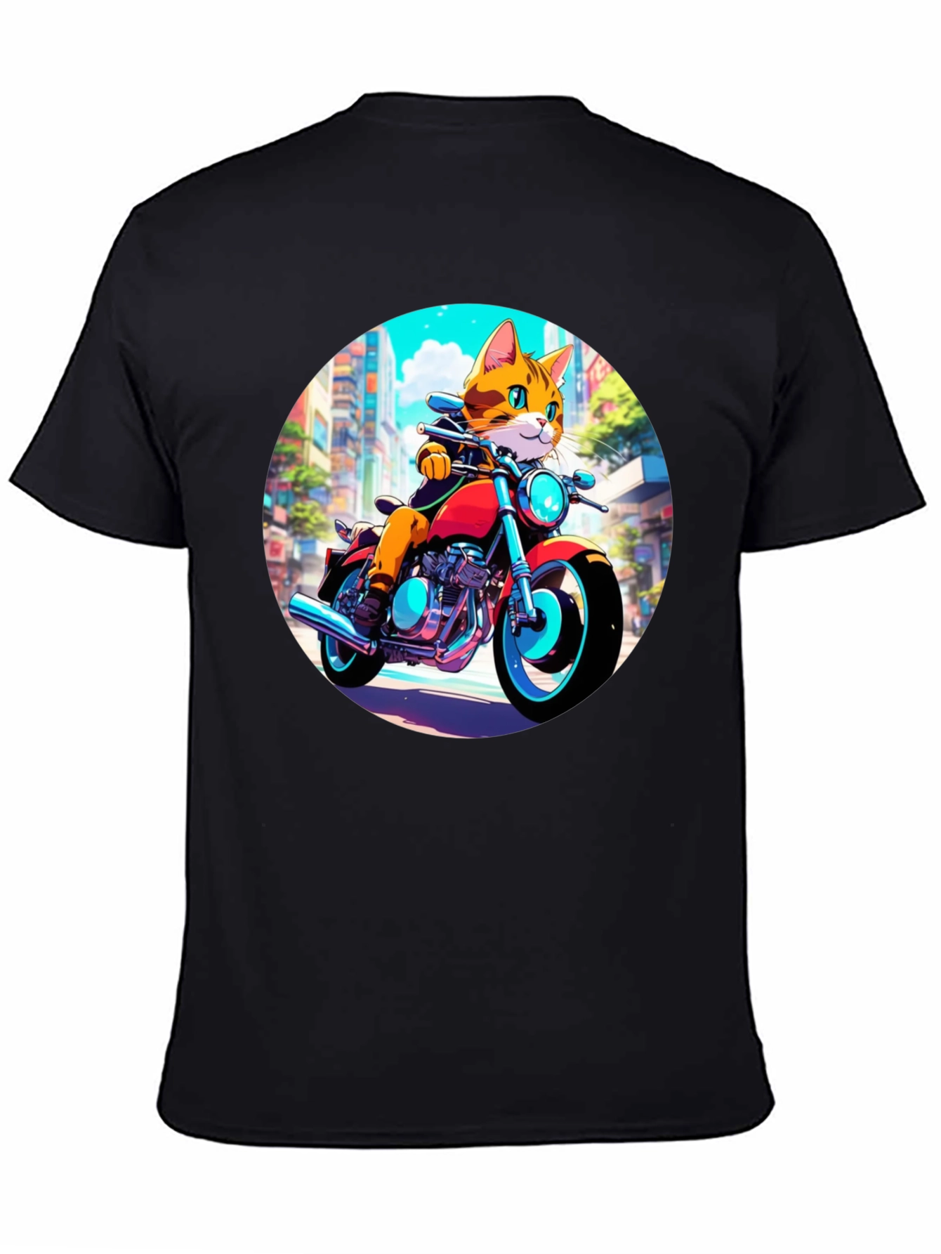 Black Cool Cat Motorcycle Rider Graphic T-Shirt view 4