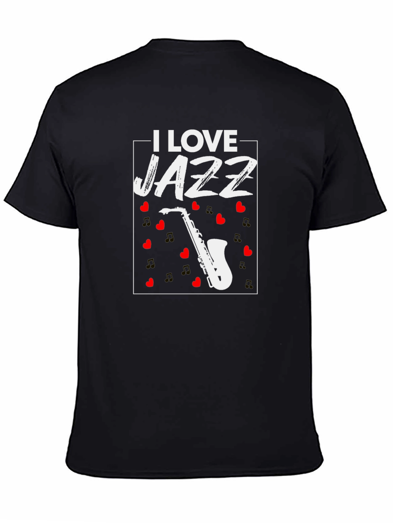 Black I Love Jazz Saxophone Graphic T-Shirt view 4