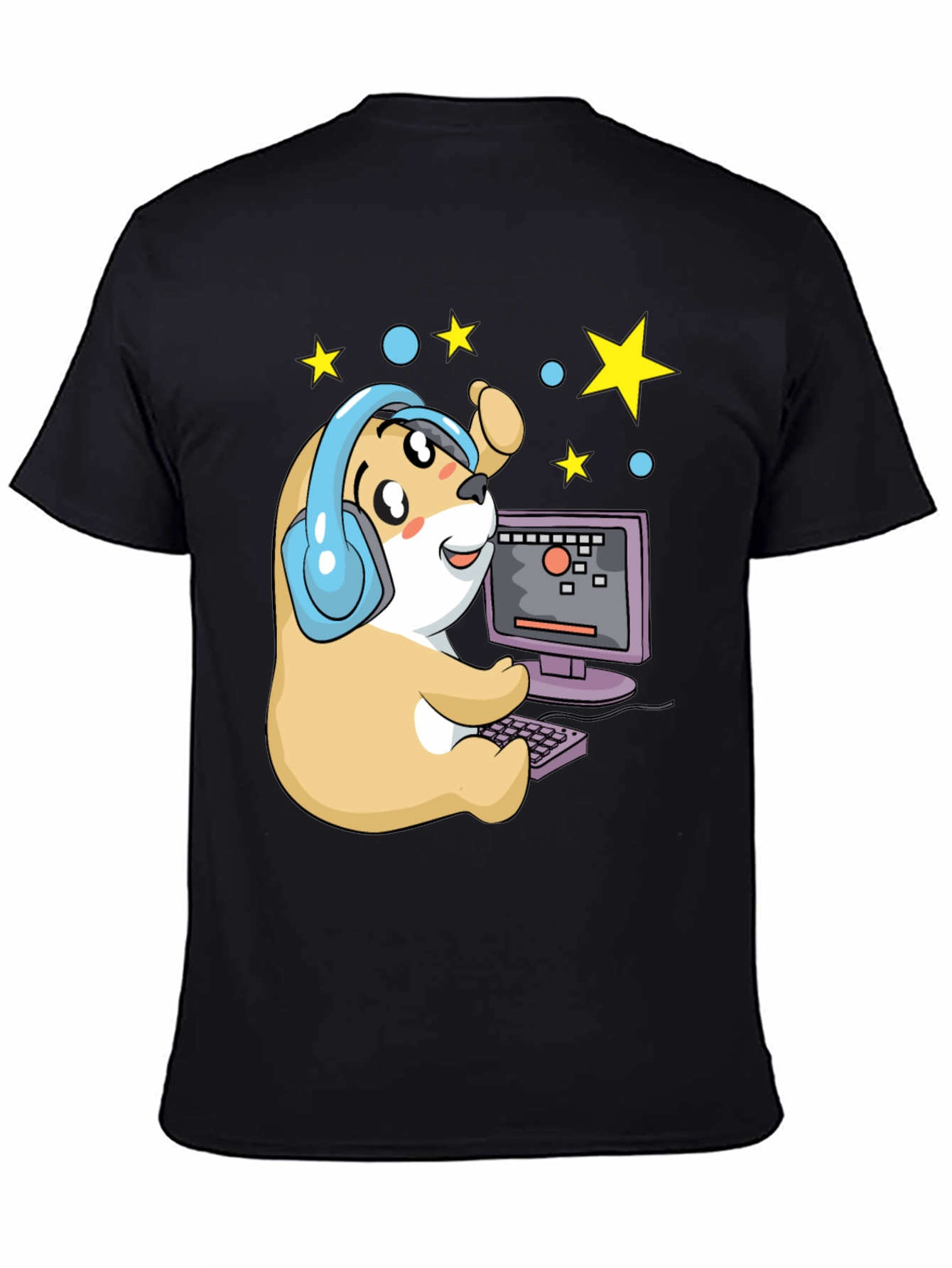 Black Gamer Hamster T-Shirt - Cute Cartoon Graphic Tee view 4