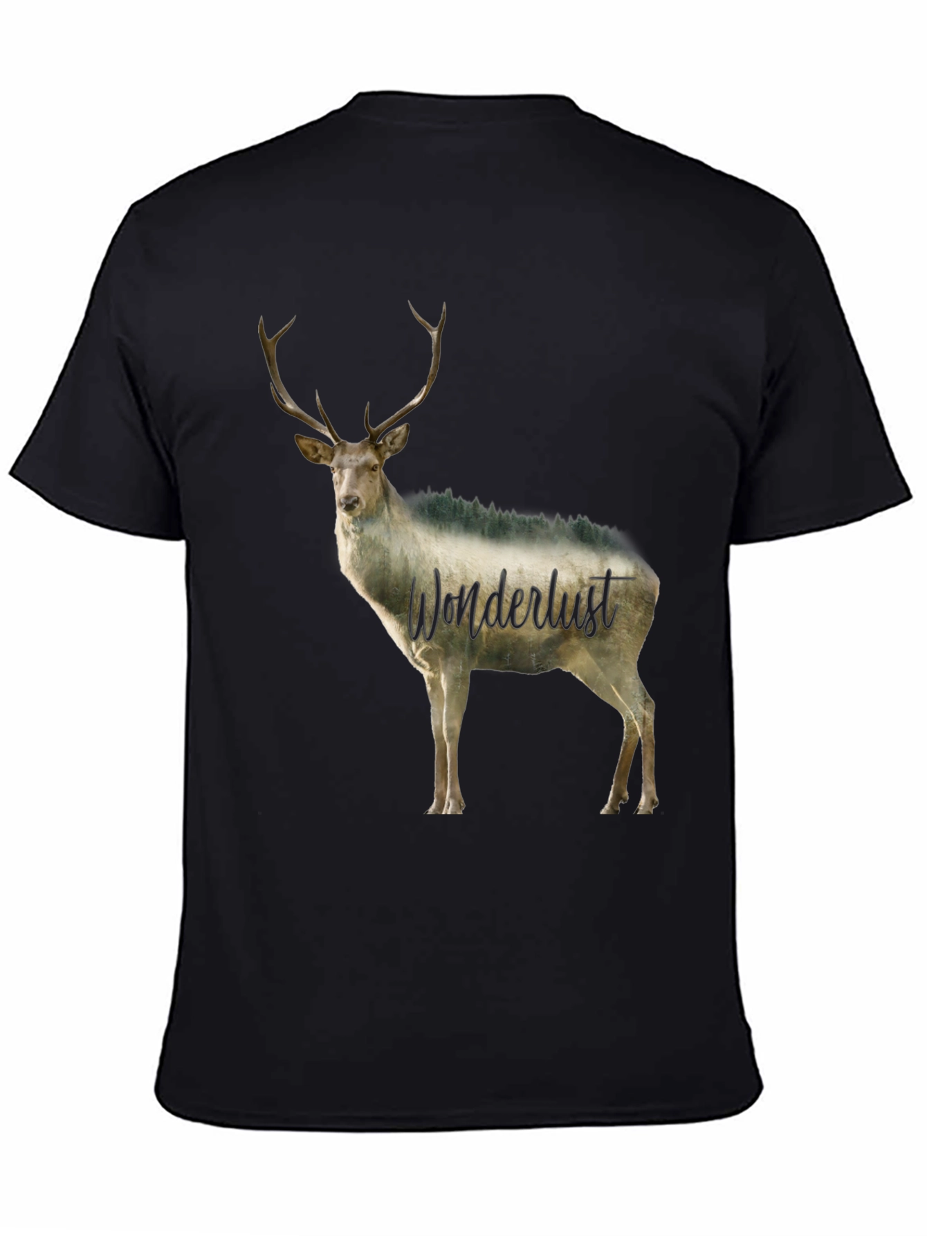 Black Wanderlust Deer Graphic Tee - Black Crew Neck view 4