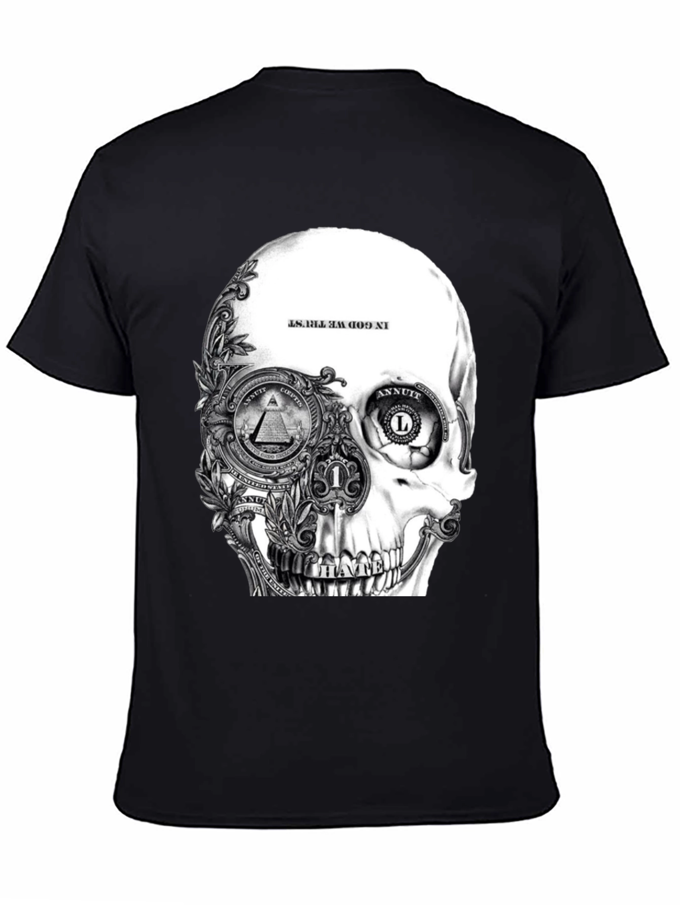 Black Skull & Money Graphic Print T-Shirt - Black view 4
