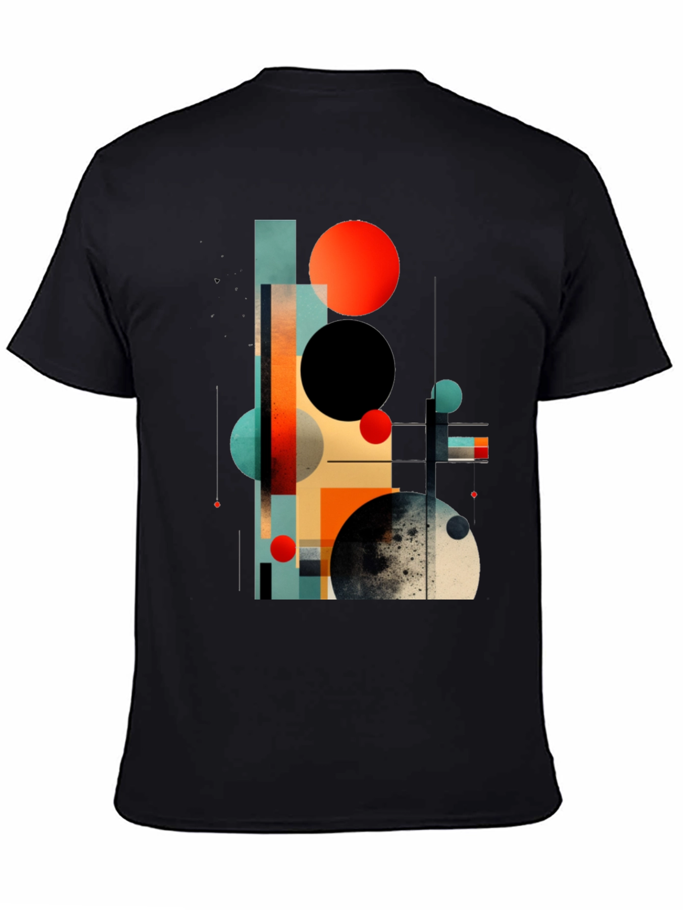 Black Abstract Geometric Print Black T-Shirt view 4