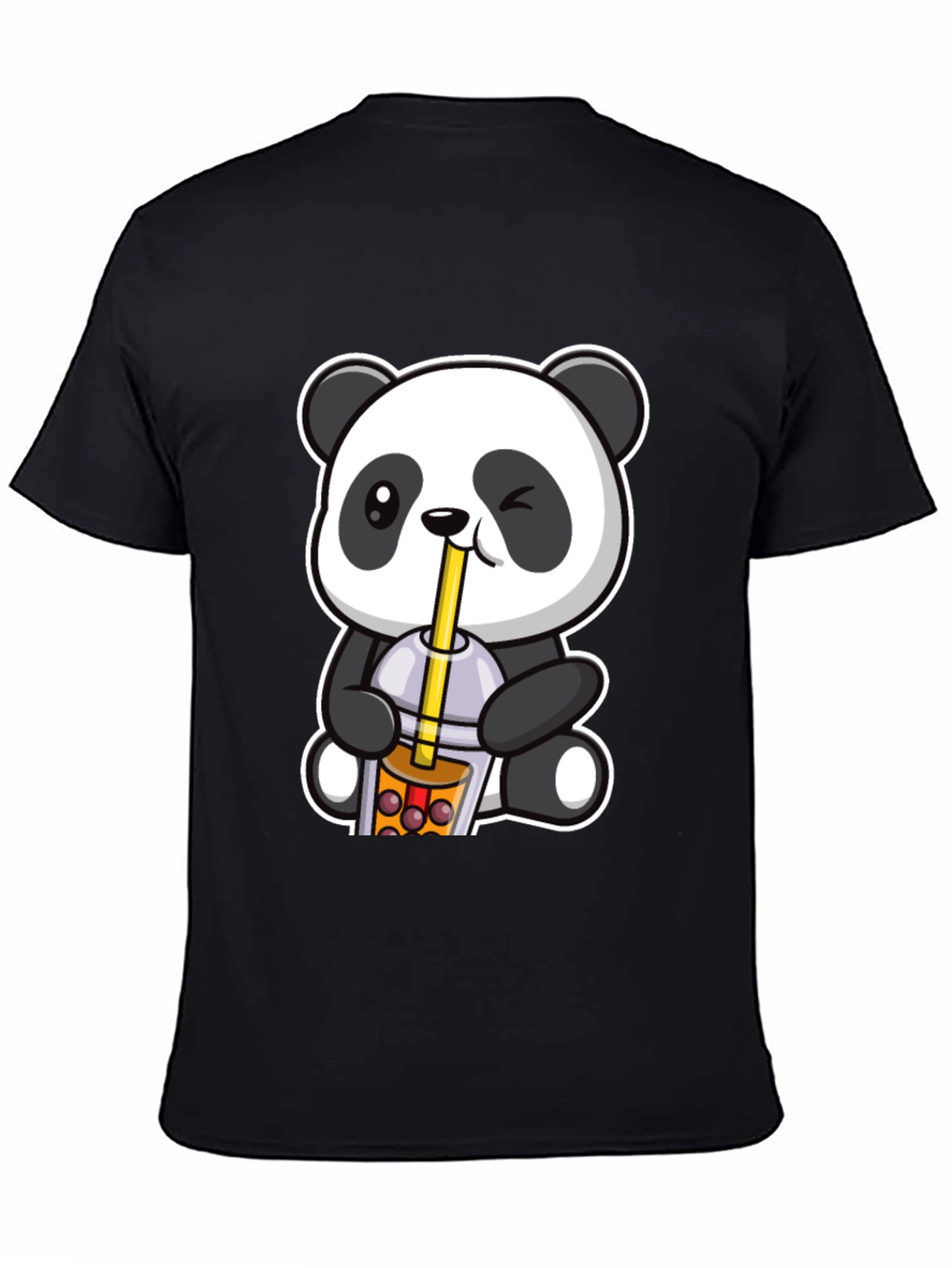 Black Cute Panda Boba Tea Graphic T-Shirt view 4
