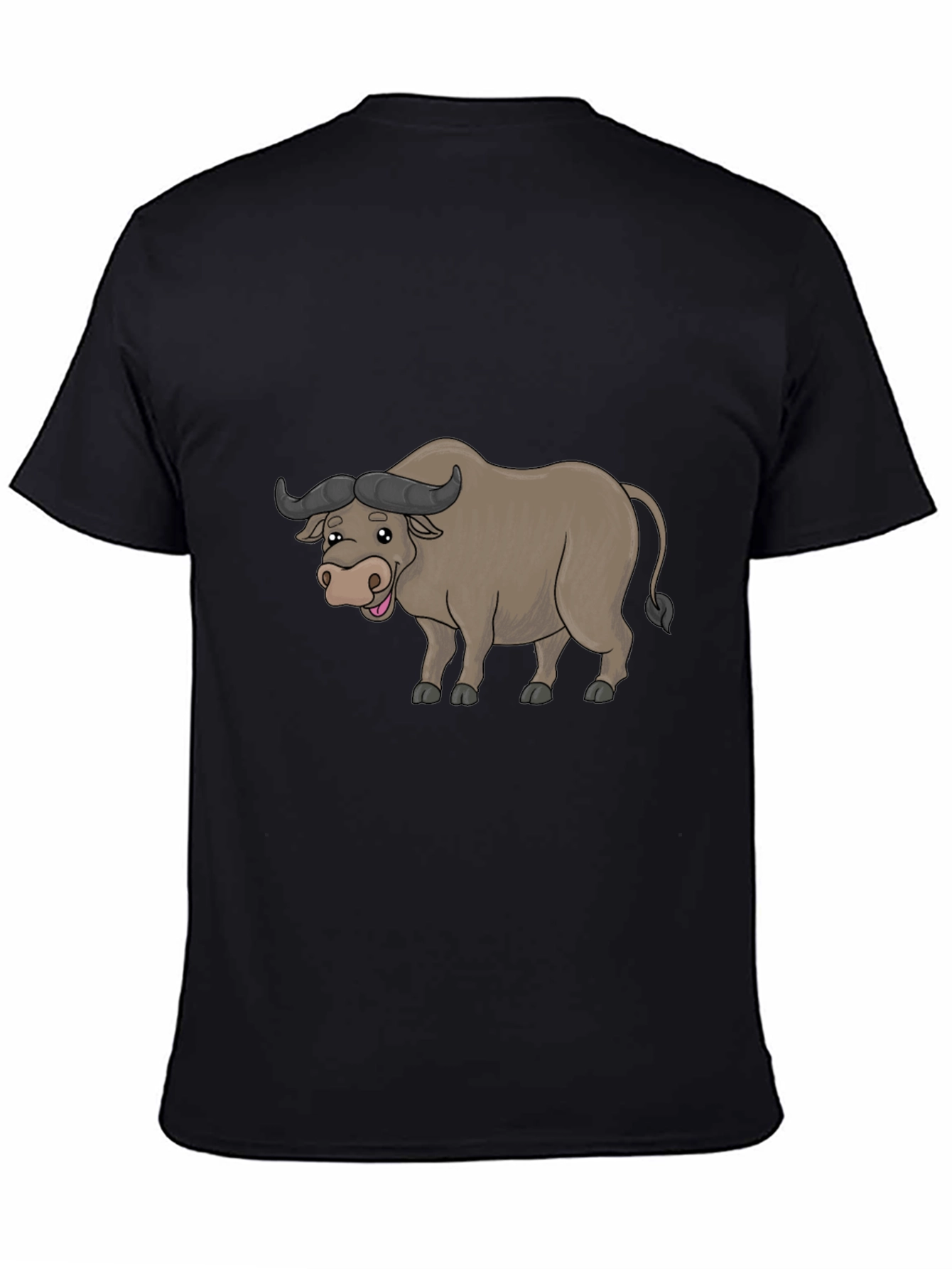 Black Funny Buffalo Cartoon Black T-Shirt view 4