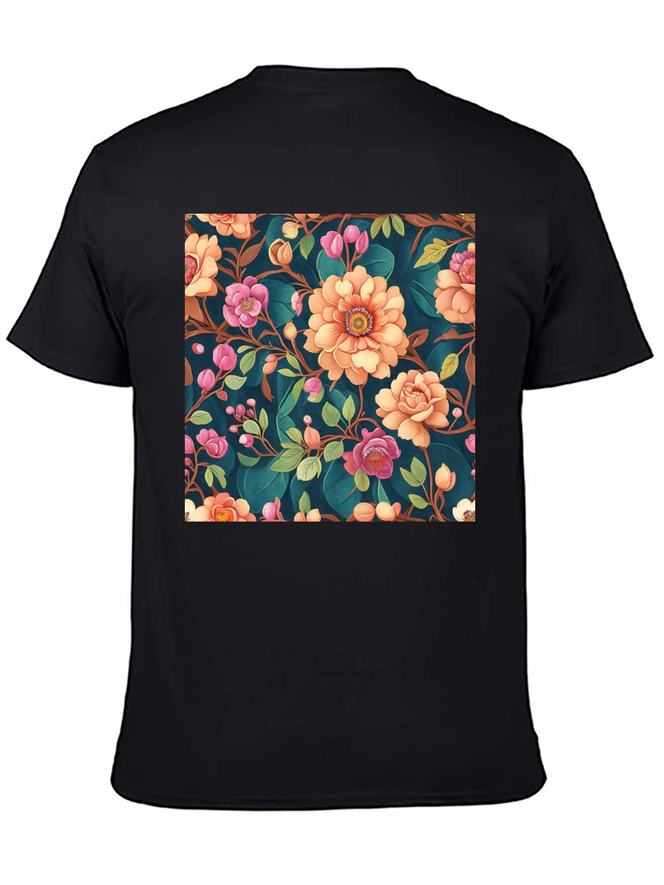 Black Floral Pattern Black T-Shirt: Stylish Print Tee view 4