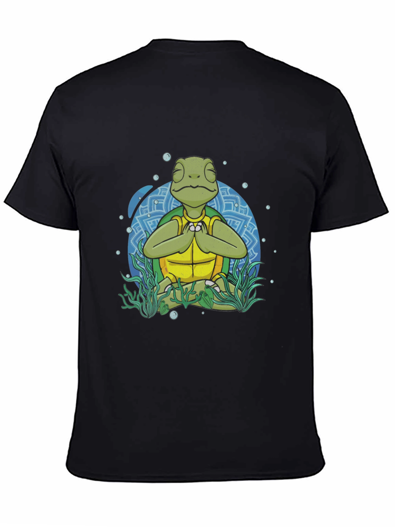 Black Meditating Sea Turtle Men's Graphic T-Shirt view 4
