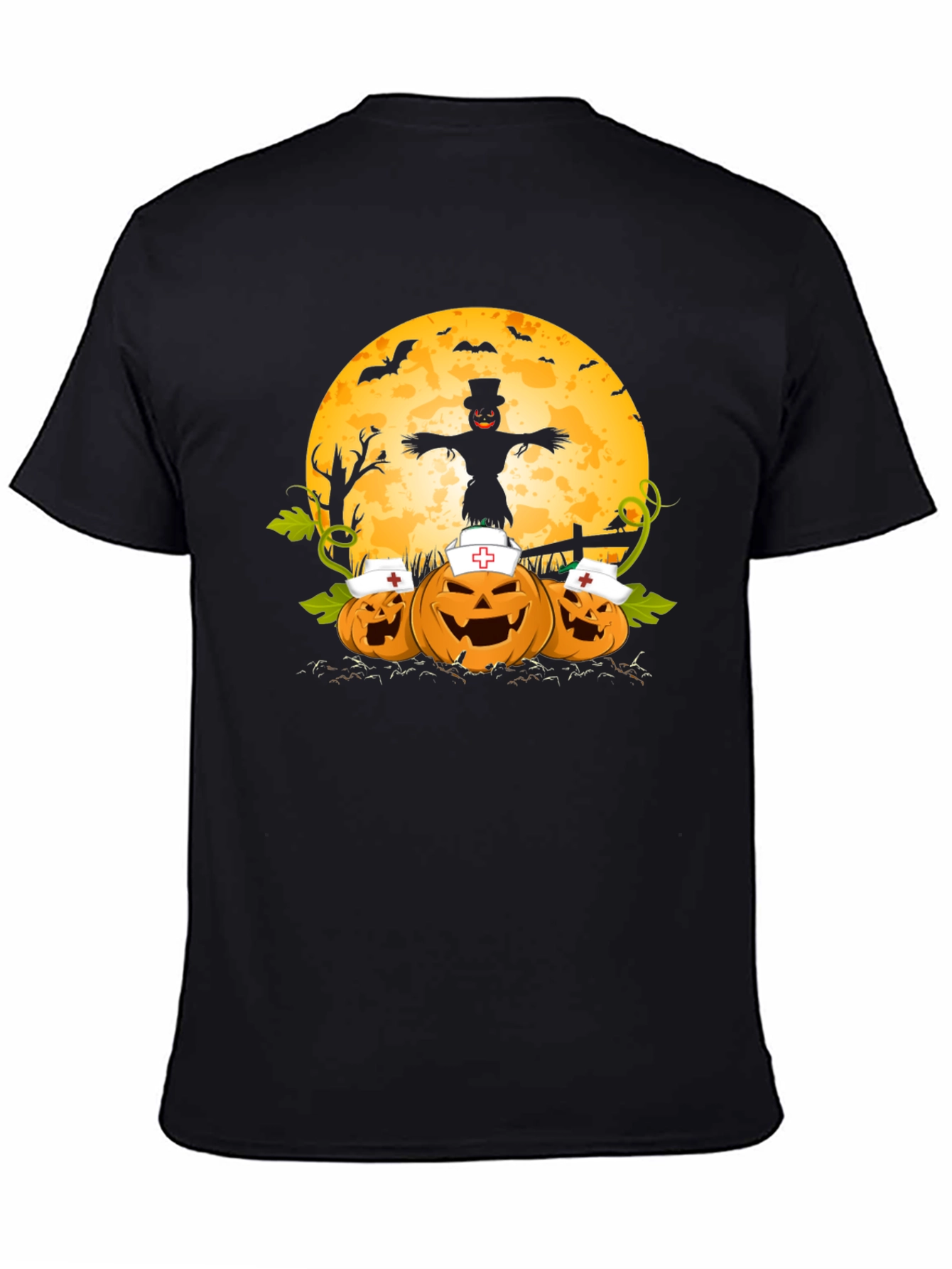 Black Halloween Nurse Pumpkins T-Shirt view 4