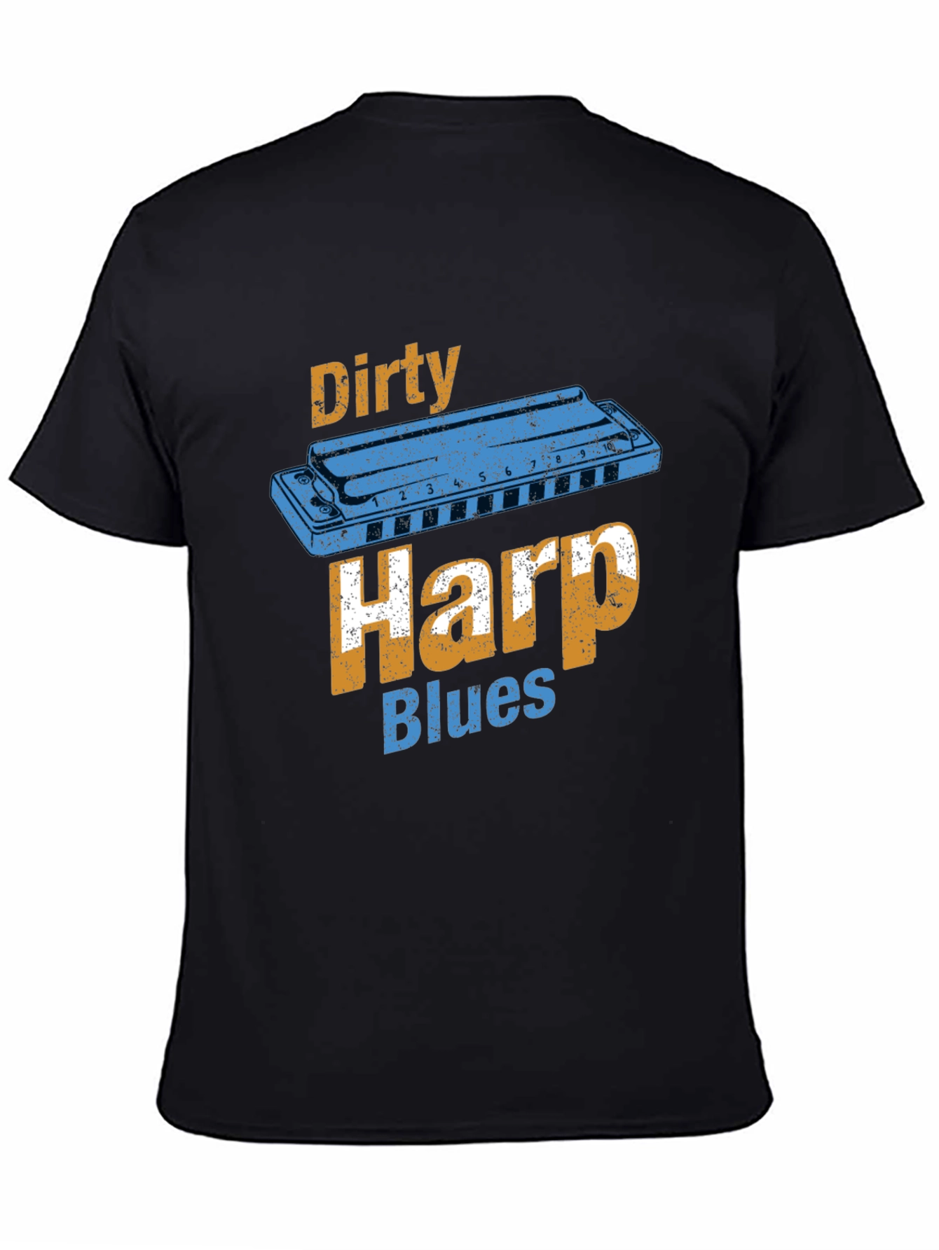 Black Dirty Harp Blues T-Shirt - Music Lover Tee view 4