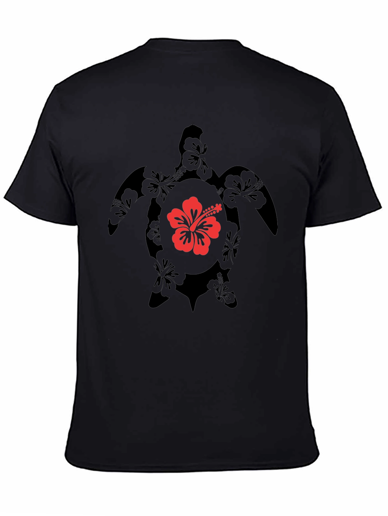 Black Hibiscus Turtle Graphic Tee - Black view 4