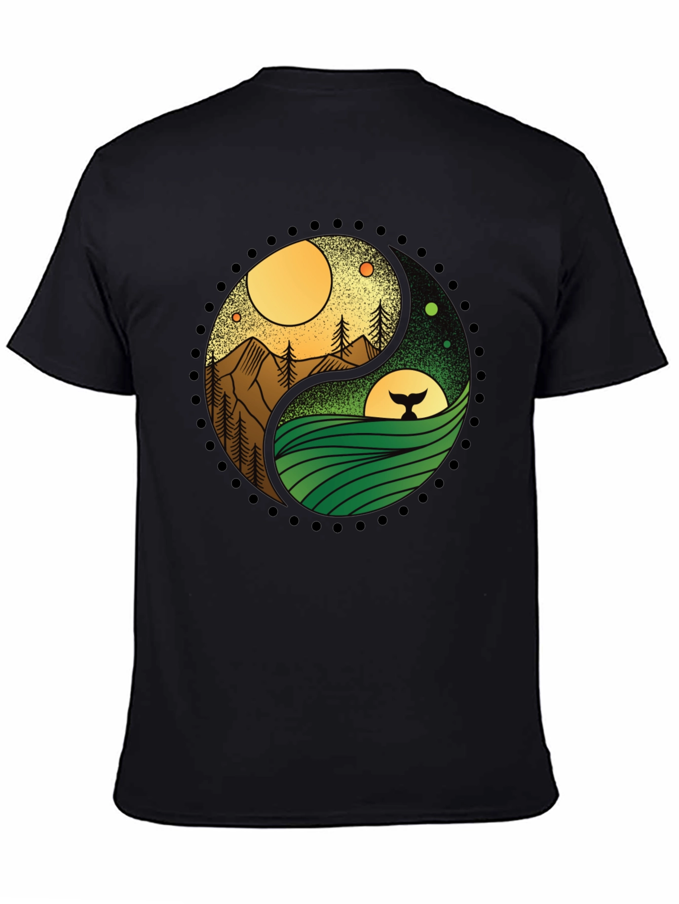 Black Yin Yang Nature T-Shirt - Mountain & Ocean Design view 4