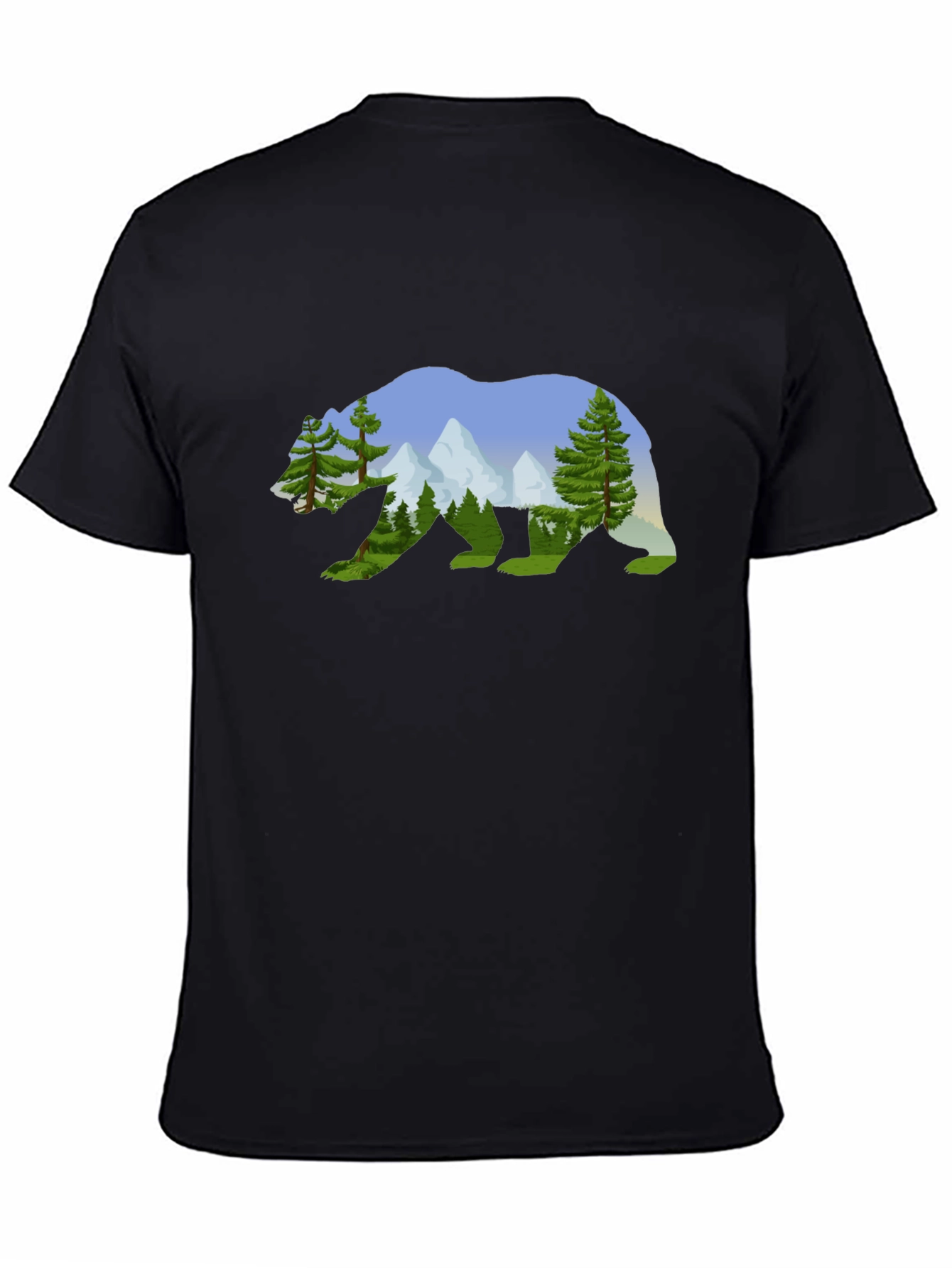 Black Nature Bear Graphic Tee - Black Cotton Shirt view 4