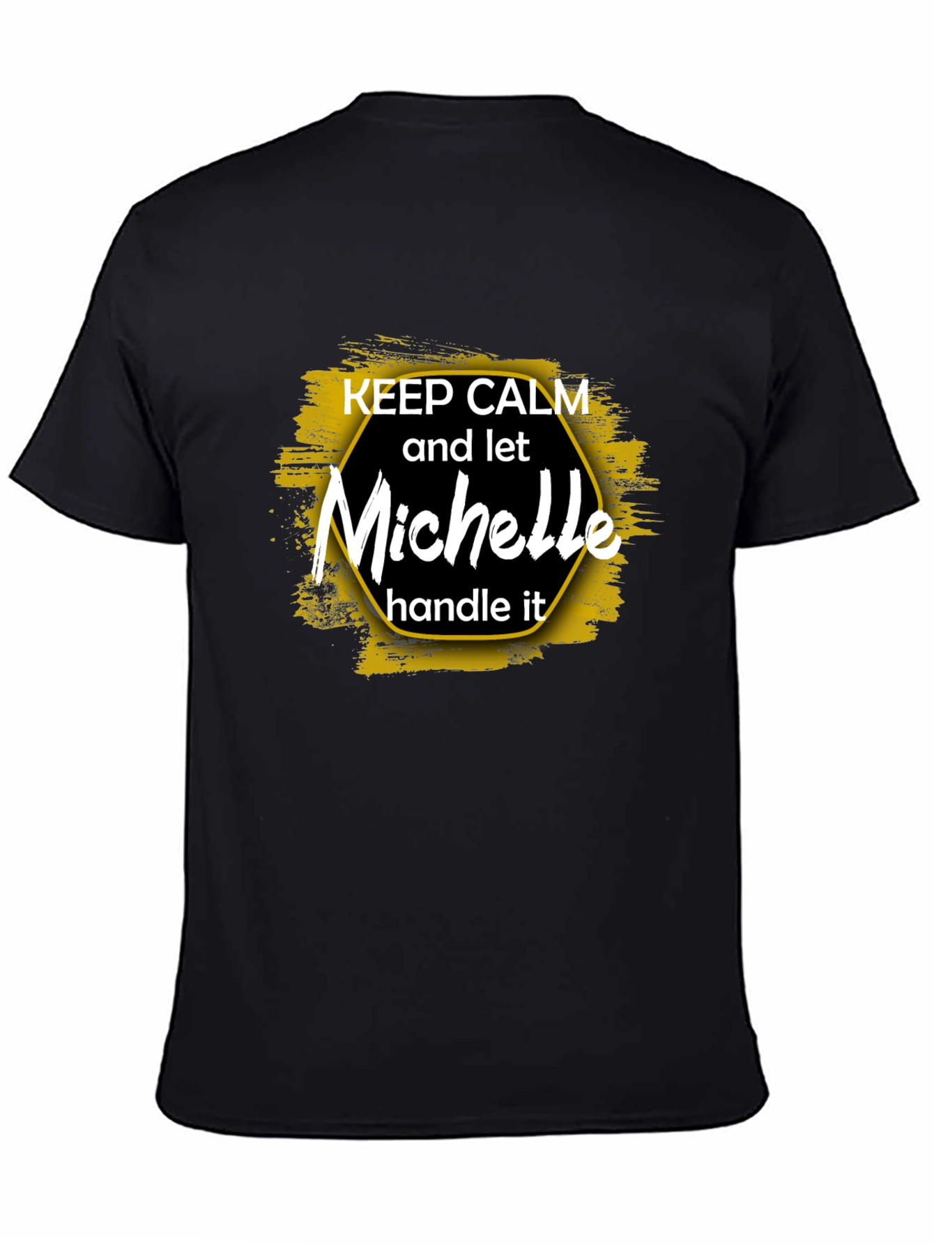 Black Keep Calm Michelle T-Shirt, Funny Personalized Name Tee view 4