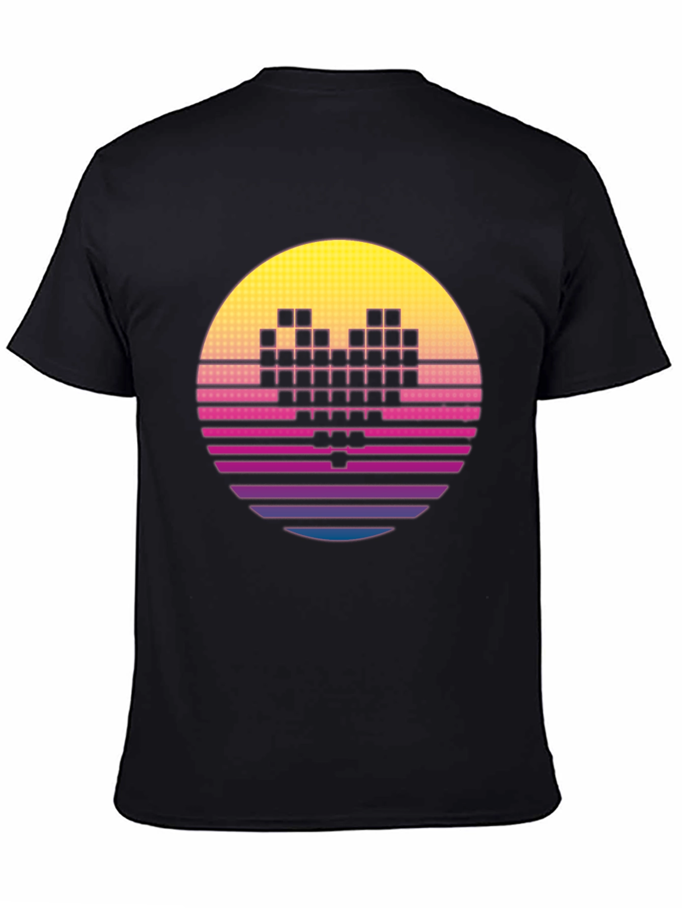 Black Retro Pixel Heart T-Shirt - Synthwave Style view 4