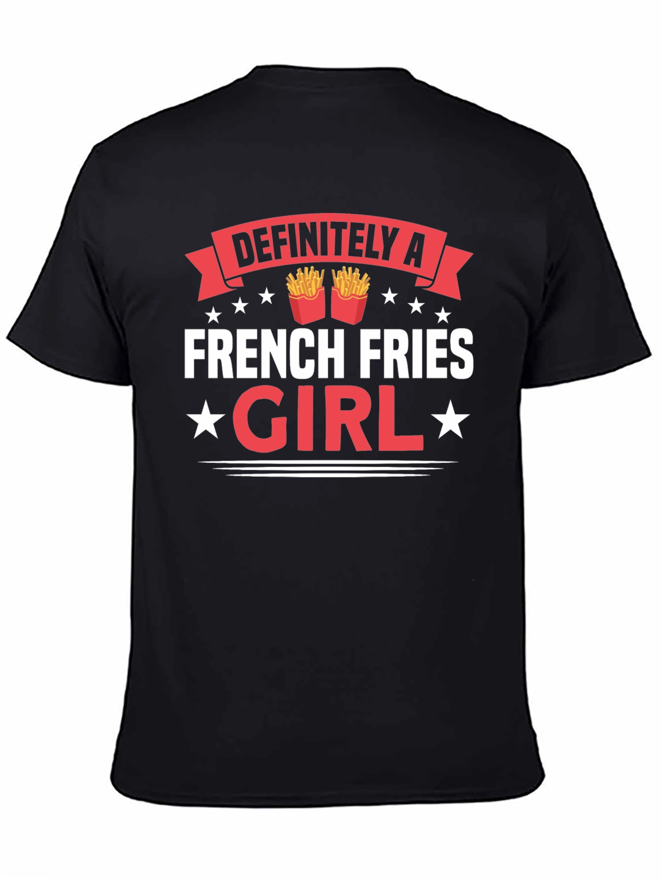 Black Funny French Fries Girl T-Shirt - Foodie Tee view 4