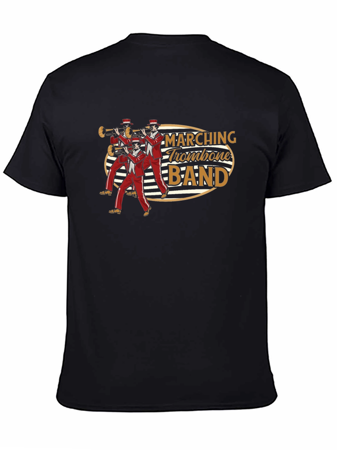 Black Marching Trombone Band Graphic Tee - Black Cotton T-Shirt view 4