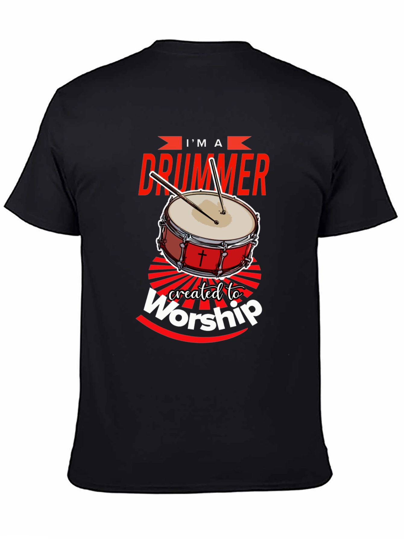 Black I'm A Drummer Created To Worship T-Shirt view 4