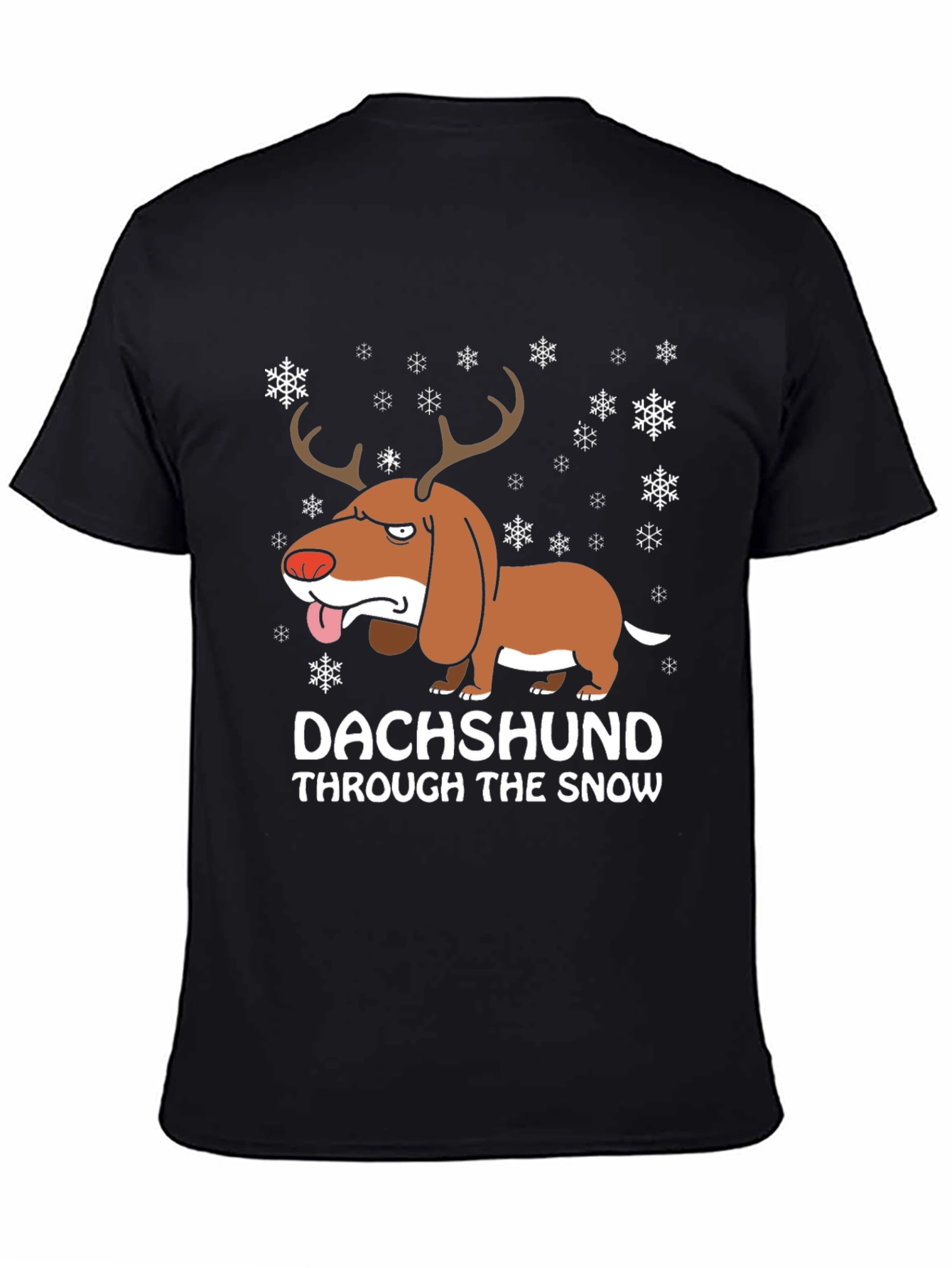 Black Dachshund Through the Snow Holiday T-Shirt view 4