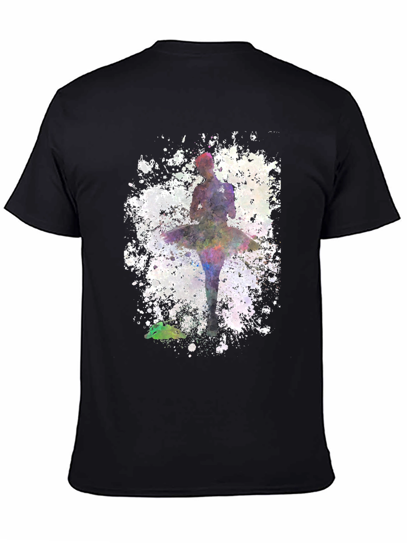 Black Watercolor Ballerina Black T-Shirt - Dance Lover Tee view 4