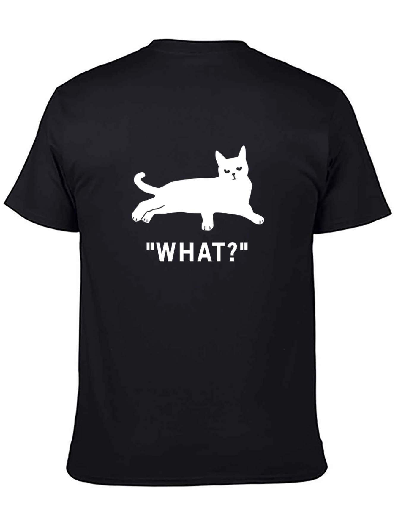 Black Cat What? T-Shirt - Unisex Black Tee view 4